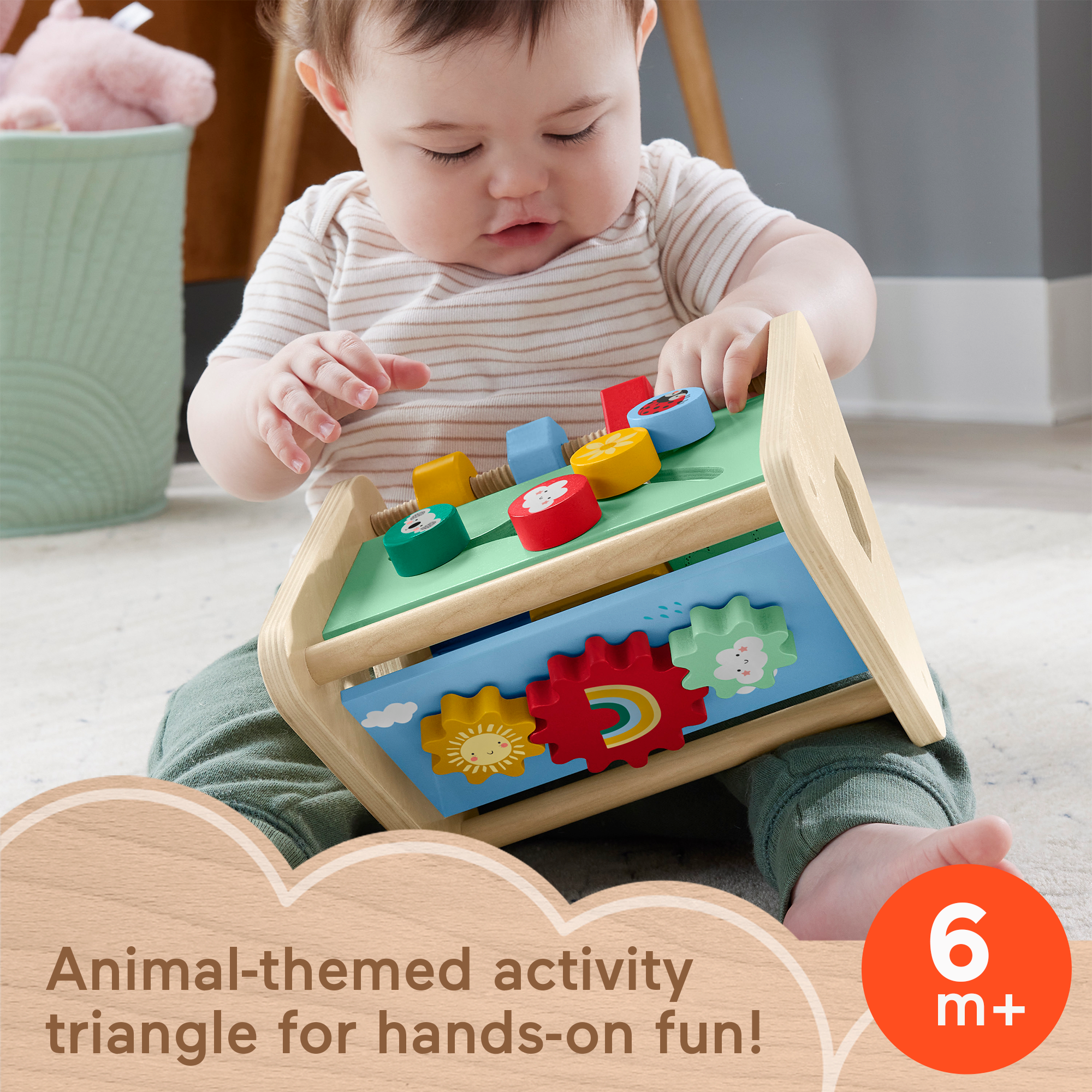 Fisher-Price Wooden Activity Triangle. 2-Sided Fine Motor Toy For Baby. 1 Wood Piece - Image 2