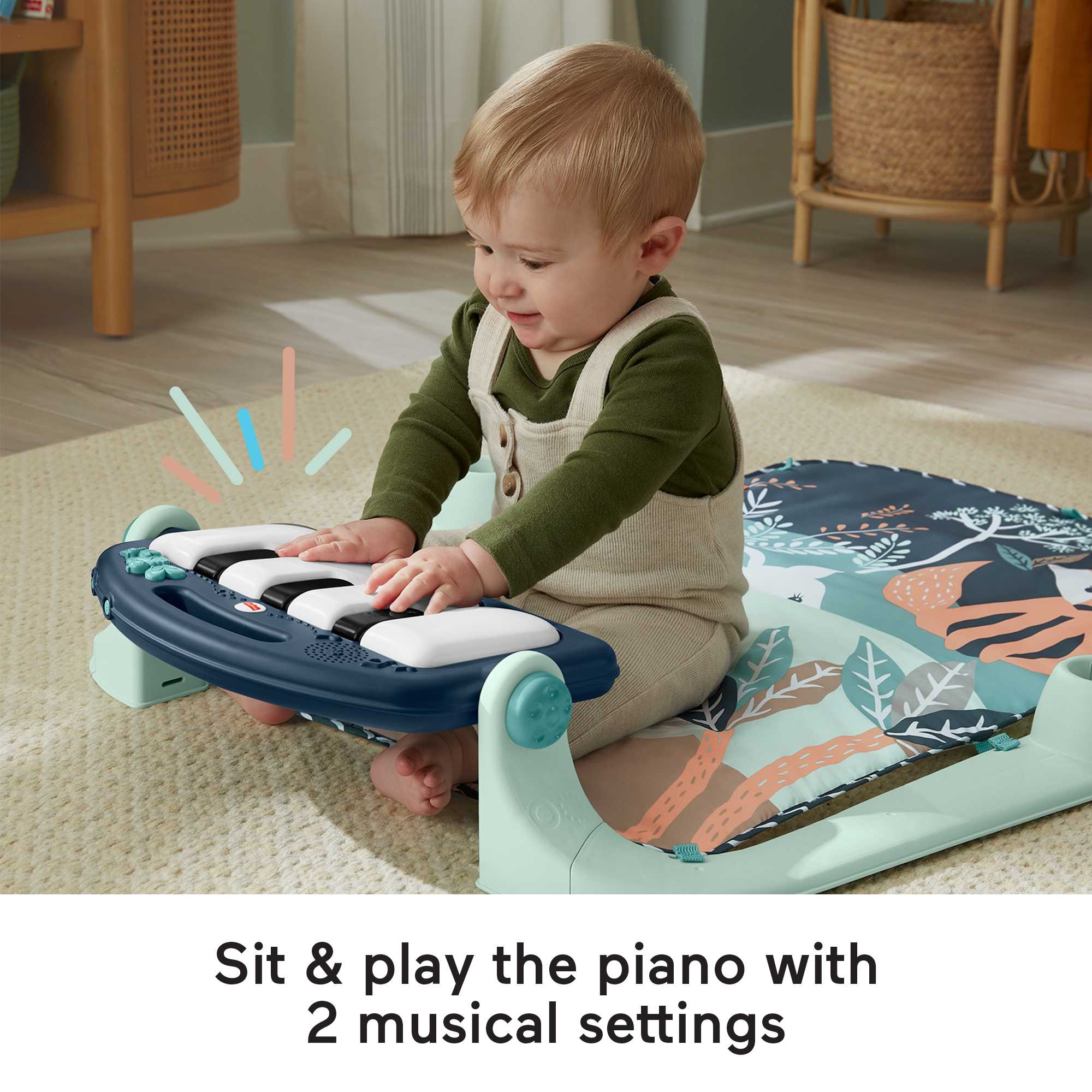 Fisher-Price Baby Gym Playmat With Kick & Play Piano And Tummy Time Toys. Navy Fawn - Image 4