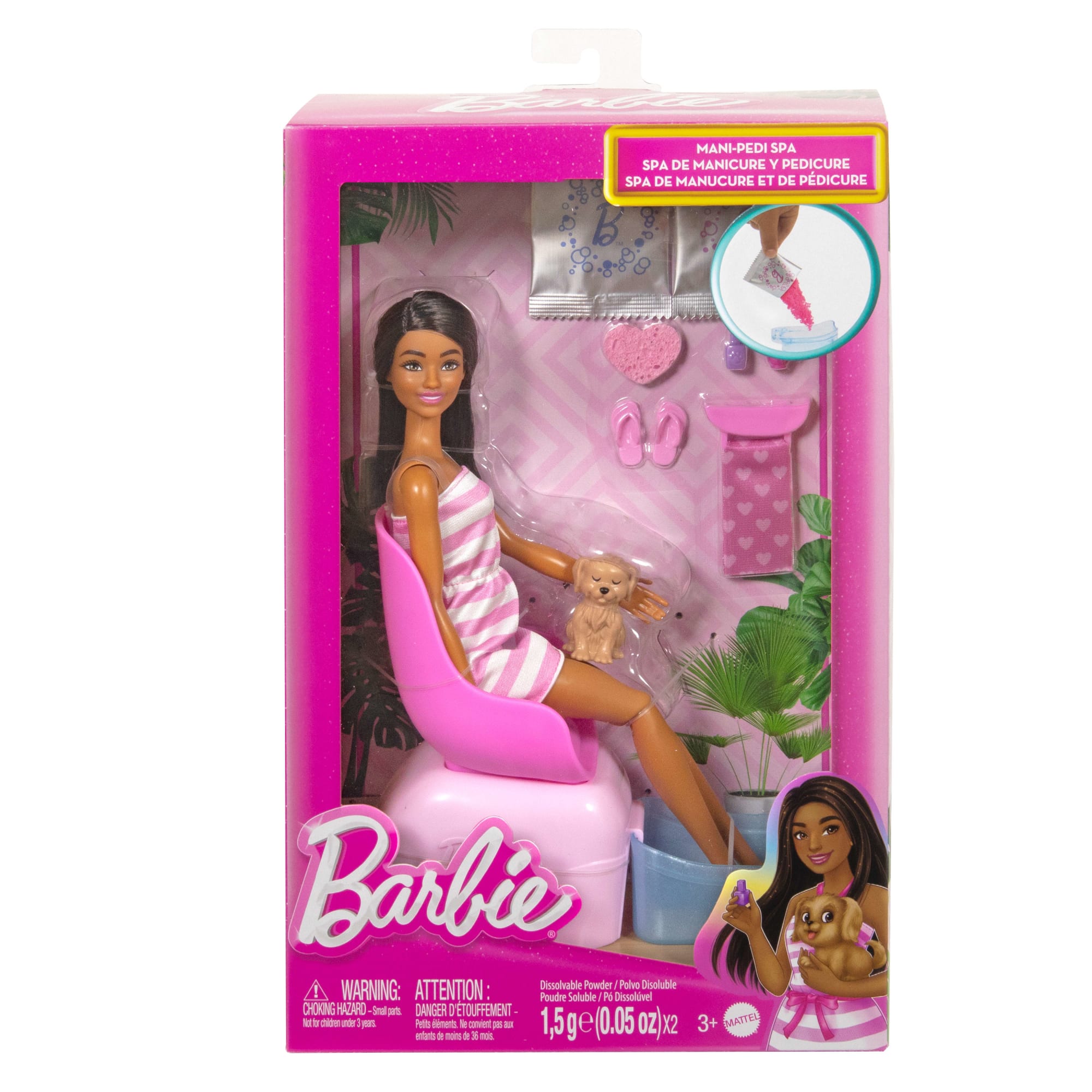 Barbie Mani-Pedi Spa Playset With Brunette Fashion Doll. Puppy & 7 Accessories. Color-Change Feature - Image 6