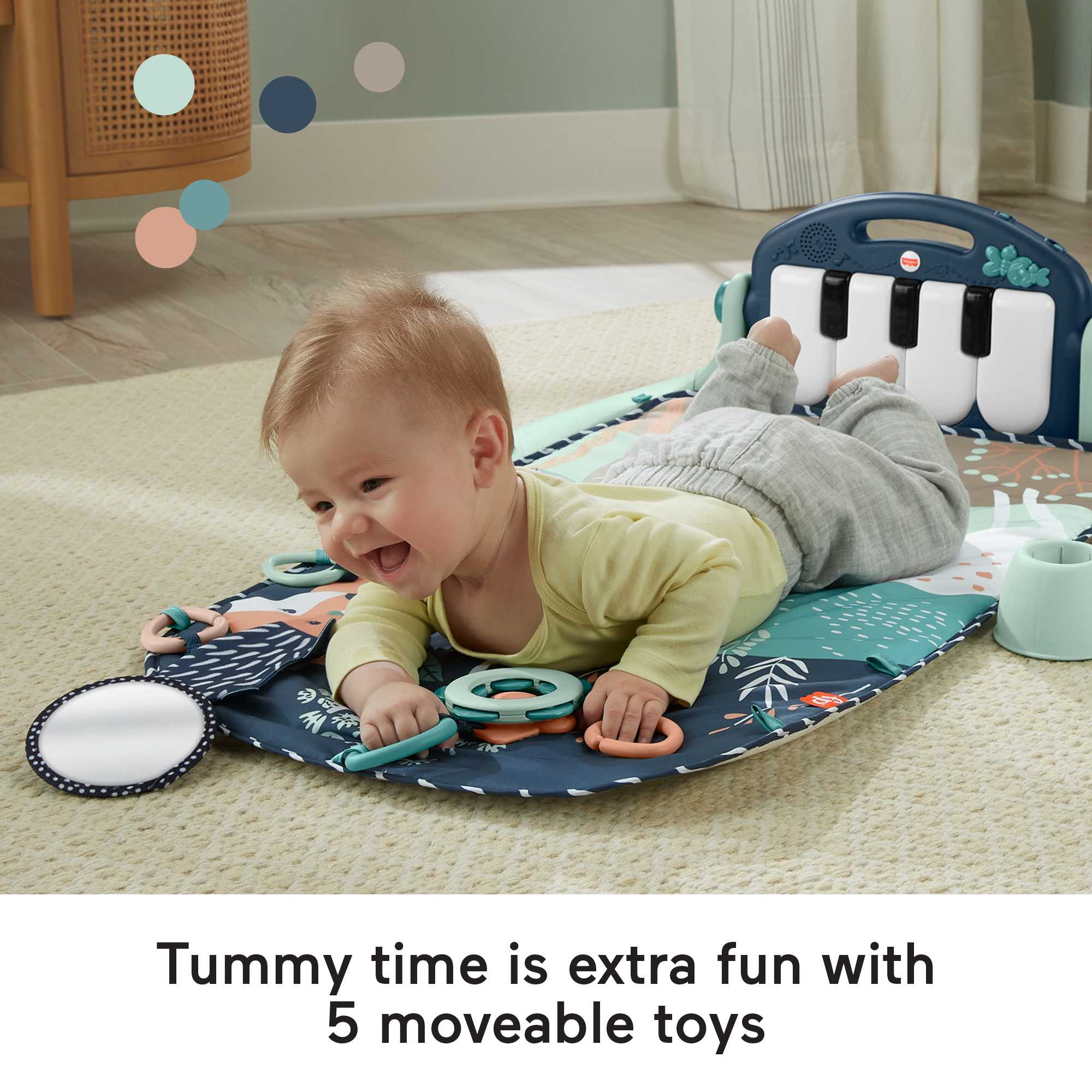 Fisher-Price Baby Gym Playmat With Kick & Play Piano And Tummy Time Toys. Navy Fawn - Image 3