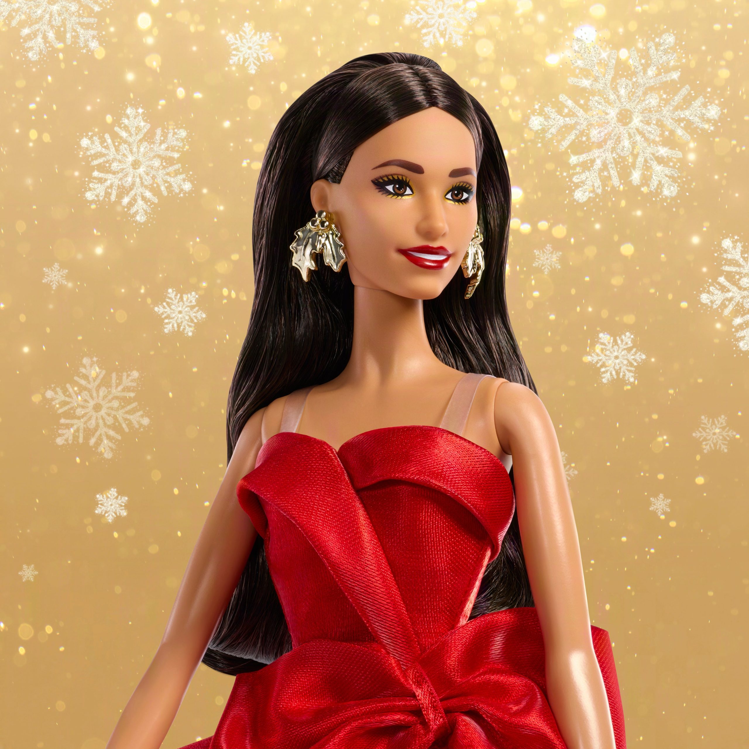 Barbie Signature 2026 Holiday Barbie Fashion Doll. Seasonal Collector. Brown Hair With Red Gown With Bow Detail - Image 3