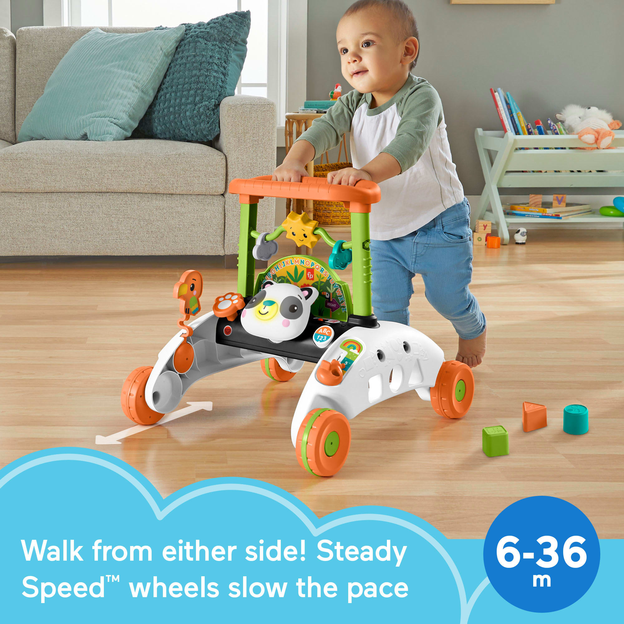 Fisher-Price 2-Sided Steady Speed Panda Walker Baby & Toddler Learning Toy With Music & Blocks - Image 2