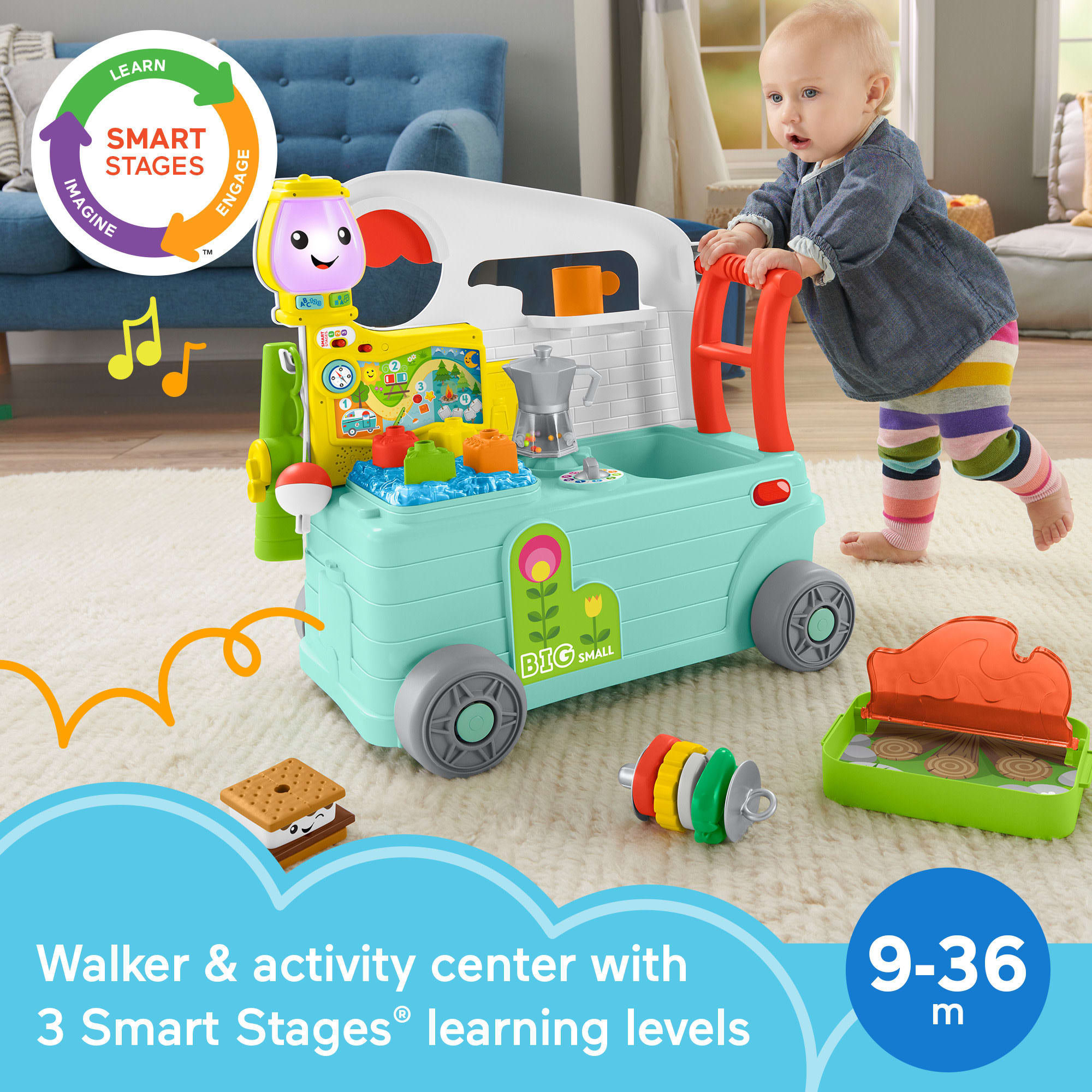 Fisher-Price Laugh & Learn 3-In-1 On-the-Go Camper Infant Walker & Toddler Activity Center - Image 2