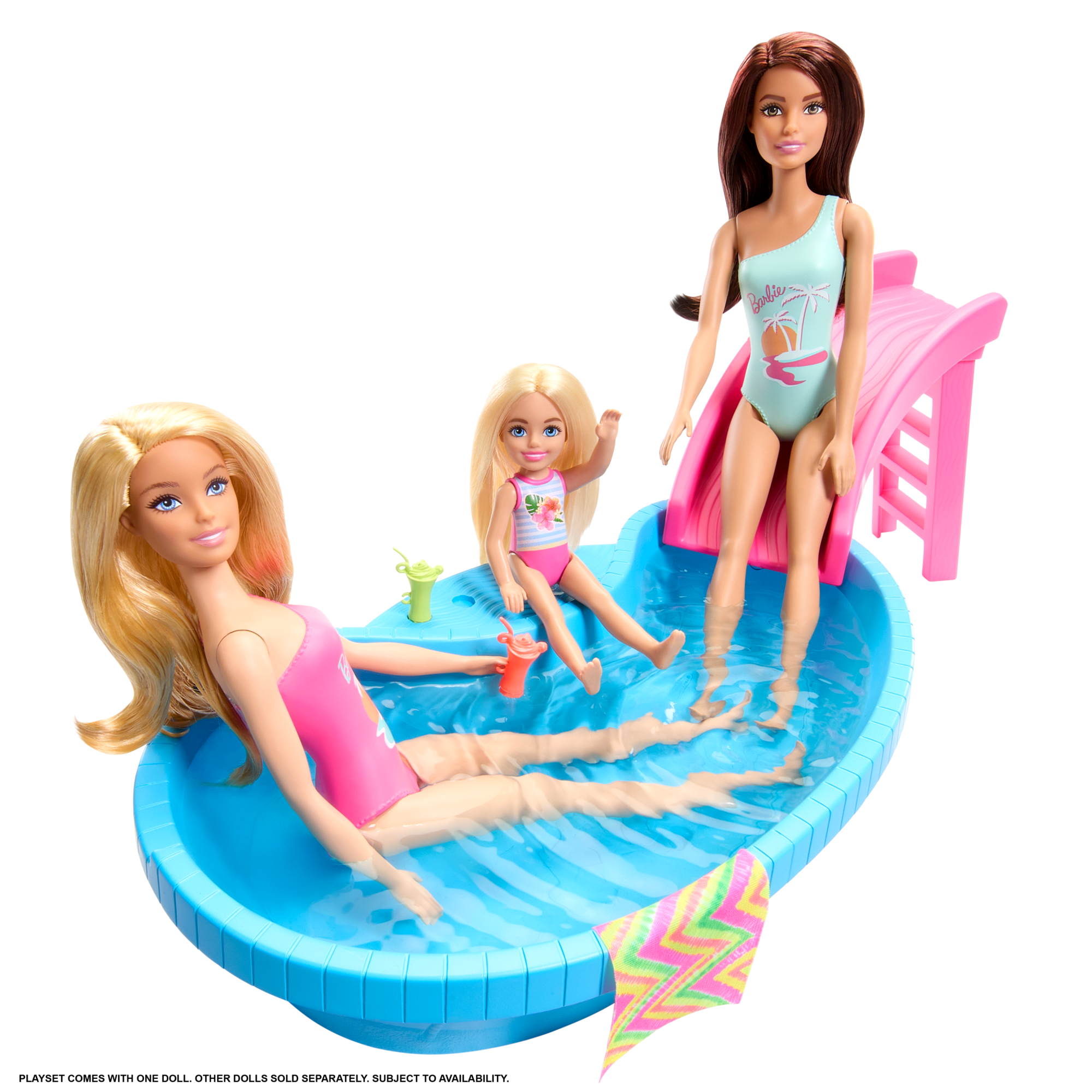 Barbie Coffret de Jeu et Poupée. Blonde. Piscine. Serviette. Boissons - Image 4