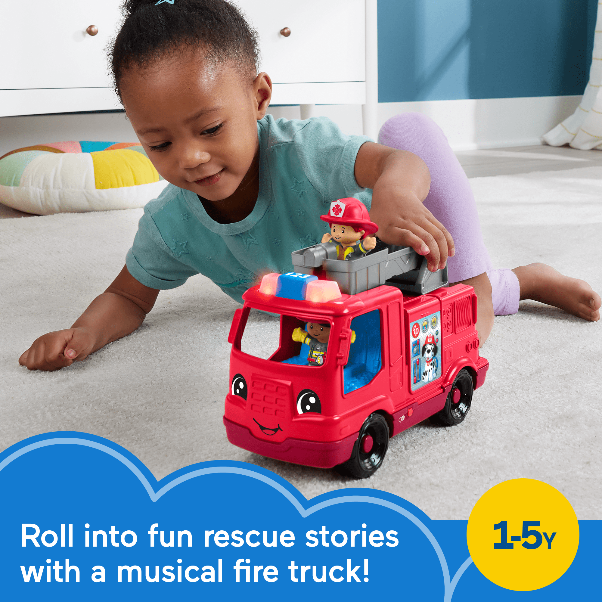 Fisher-Price Little People Fire Truck Musical Toddler Toy With Lights & 2 Figures. Multilanguage Version - Image 2