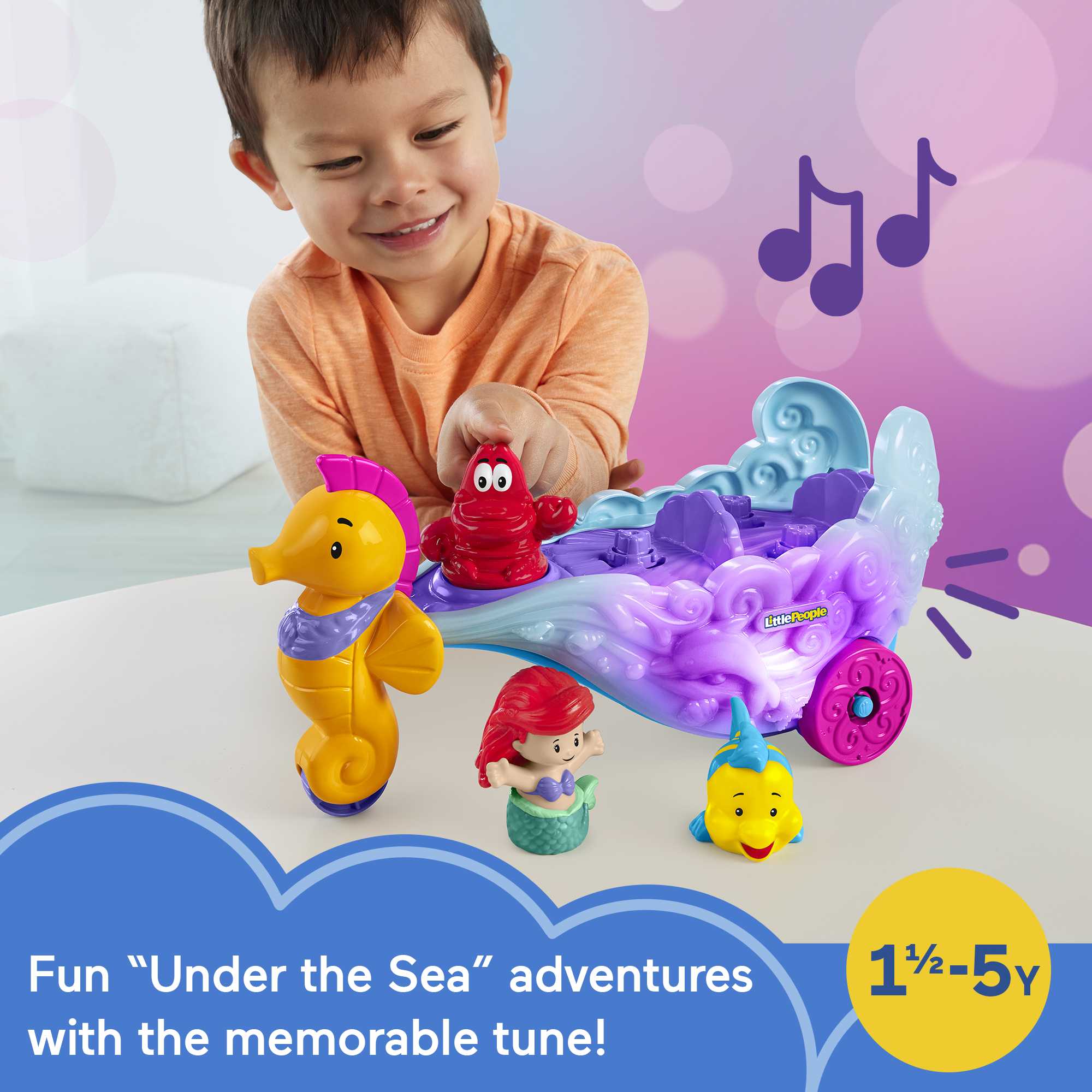 Disney Princess Ariel's Light-Up Sea Carriage Little People Musical Vehicle For Toddlers - Image 2