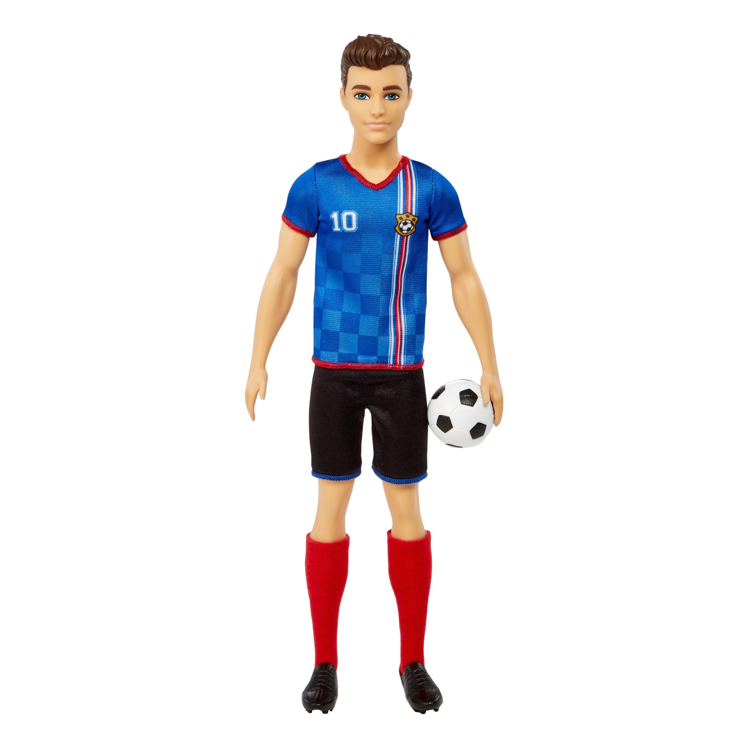 Ken Soccer Doll. Cropped Hair. #10 Uniform. Soccer Ball. Cleats. Socks. 3 & Up