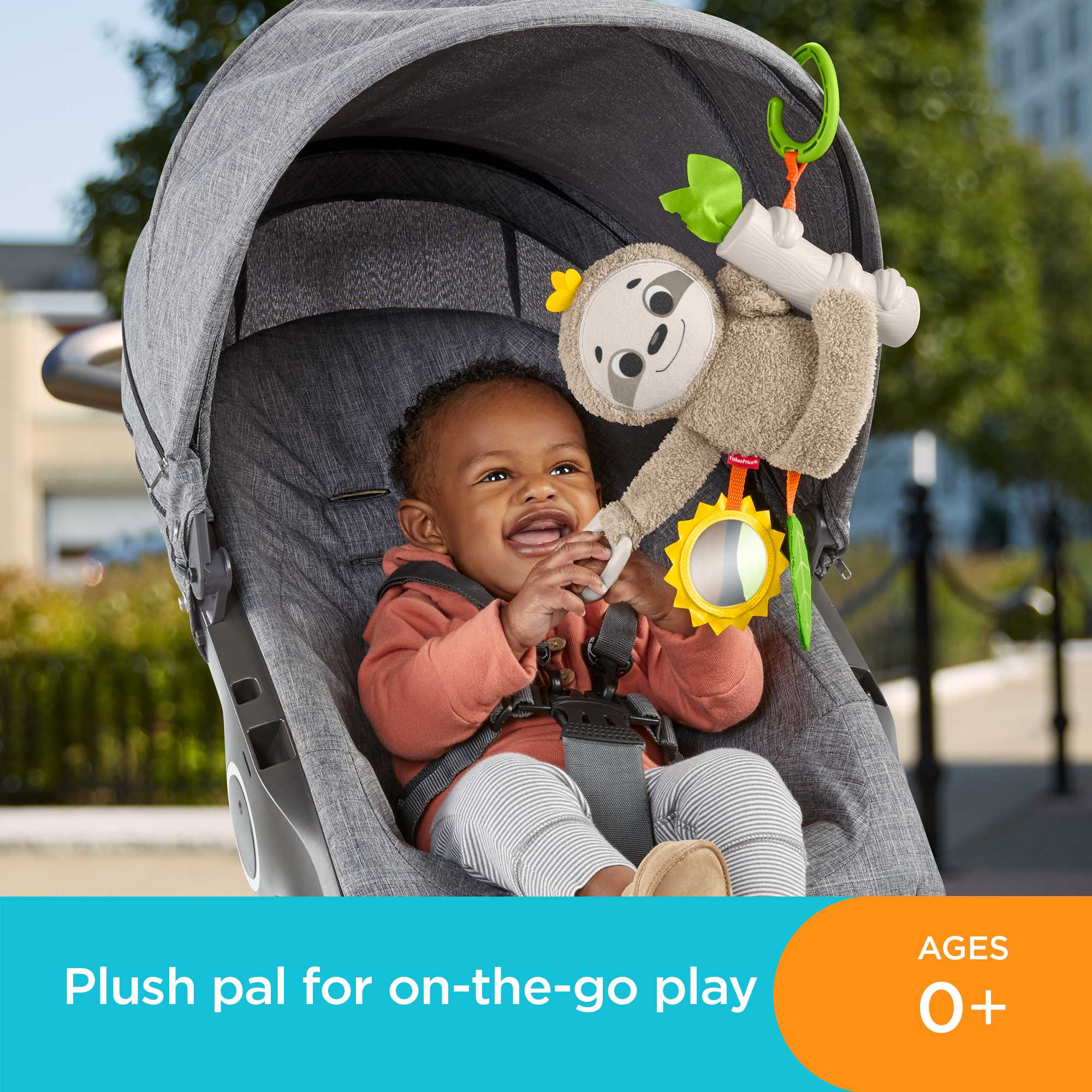 Fisher-Price Slow Much Fun Stroller Sloth Baby Toy With Sensory Details For Newborns - Image 2
