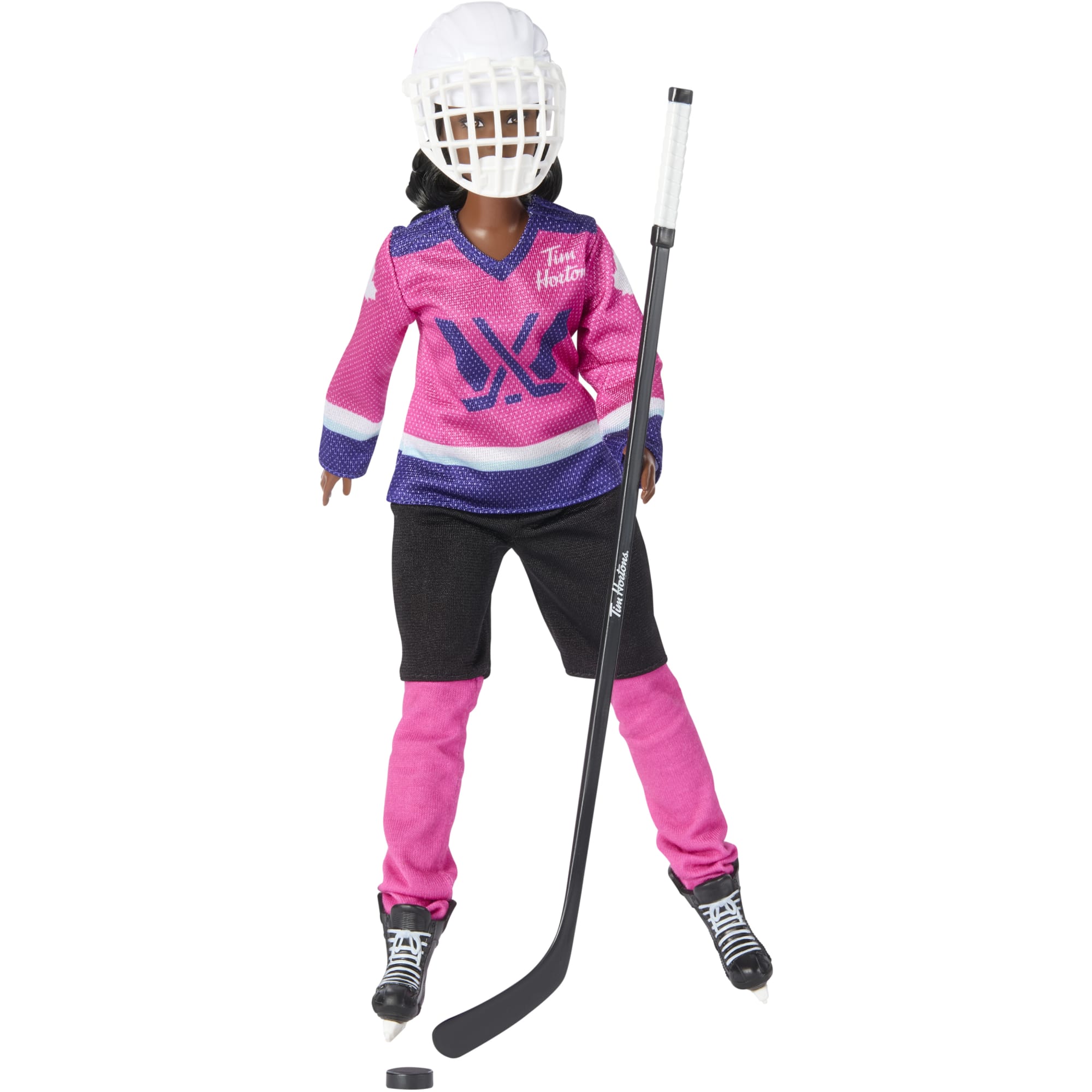 Barbie Tim Hortons PWHL Fashion Doll in Pink. Purple. & Teal Hockey Jersey. includes Hockey Accessories - Image 2
