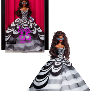 Barbie Signature 65th Anniversary Collectible Doll with Brown Hair. Black and White Gown