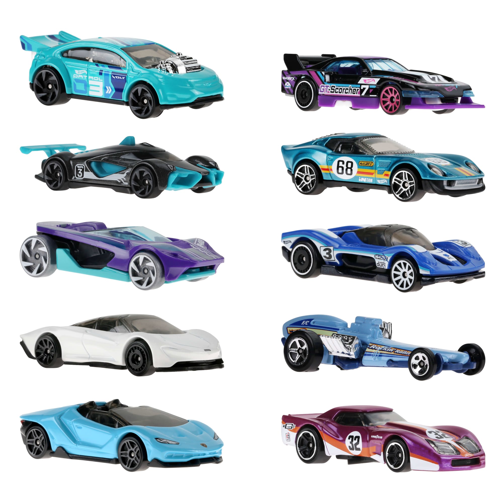 Hot Wheels Race Car 10-Pack. Set Of 10 1:64 Scale Toy Vehicles - Image 3