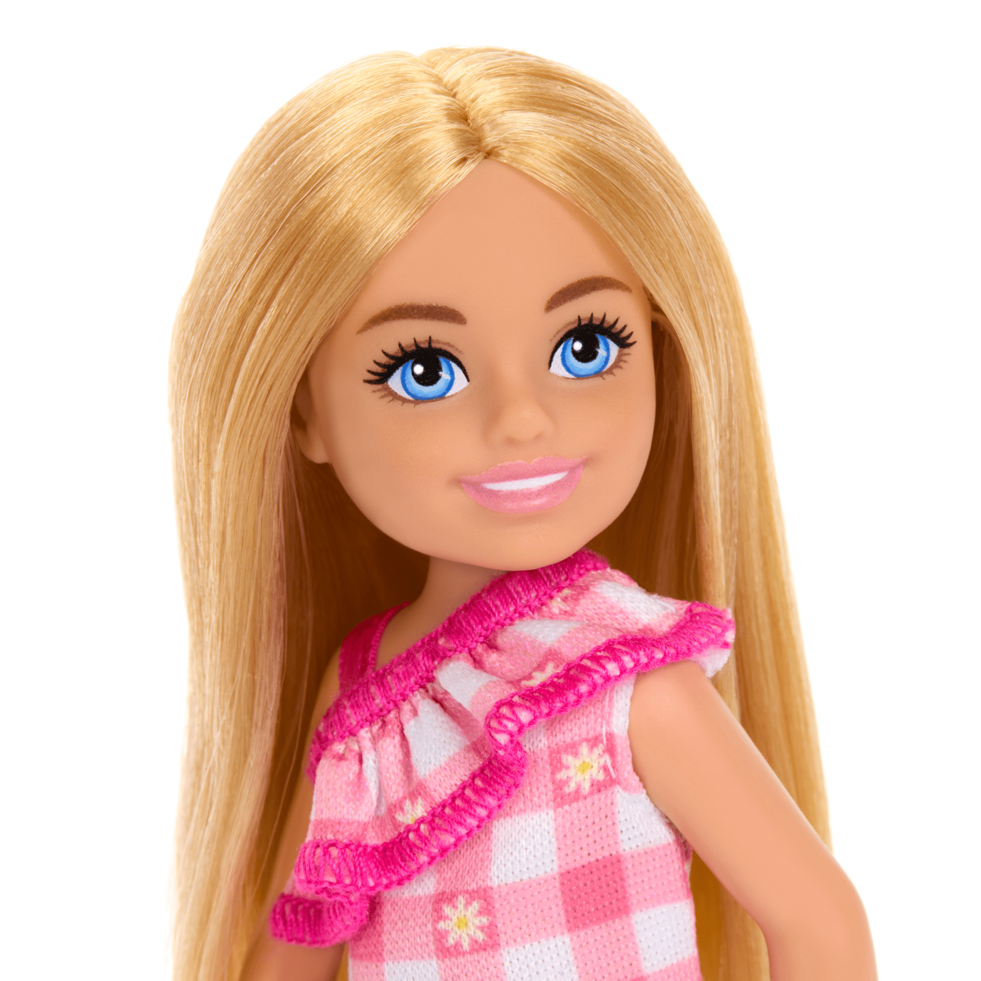Barbie Chelsea Doll. Small Doll Wearing Removable Checked Dress With Blonde Hair & Blue Eyes - Image 2