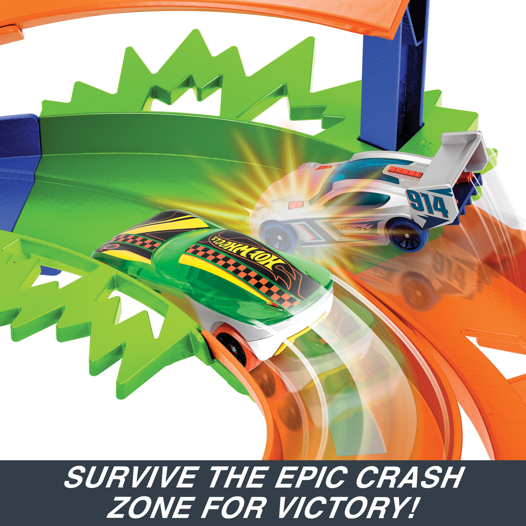Hot Wheels Whip Around Raceway. 2 Toy Cars in 1:64 Scale. Storage - Image 4