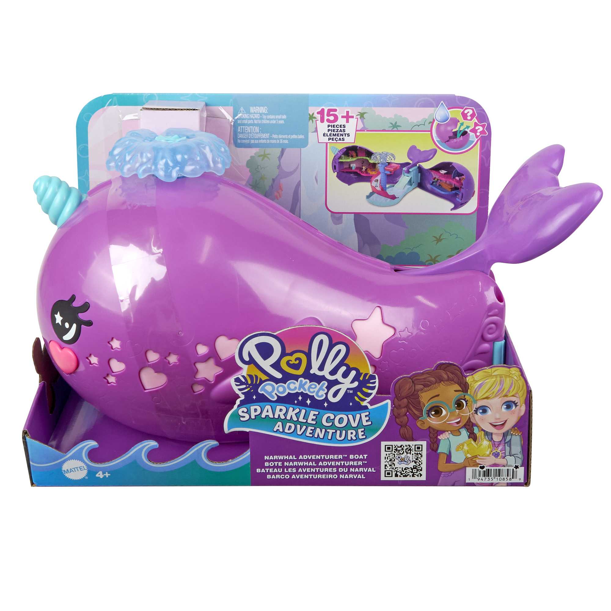 Polly Pocket Sparkle Cove Adventure Narwhal Adventurer Boat Playset With 2 Micro Dolls & 13 Accessories - Image 6