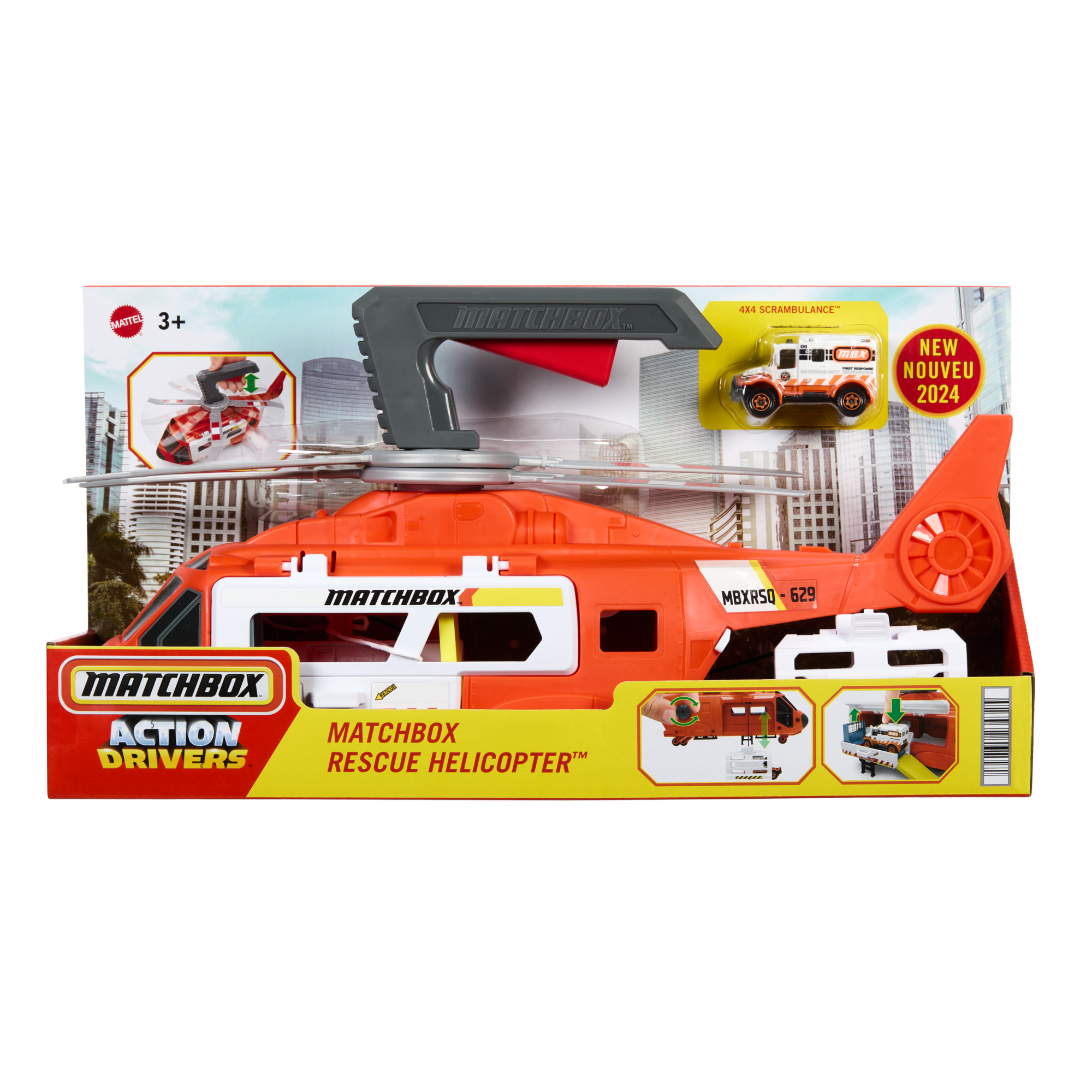Matchbox Action Drivers Matchbox Rescue Helicopter.16-in Large-Scale Helicopter With 1:64 Scale Die-Cast Toy Ambulance - Image 5