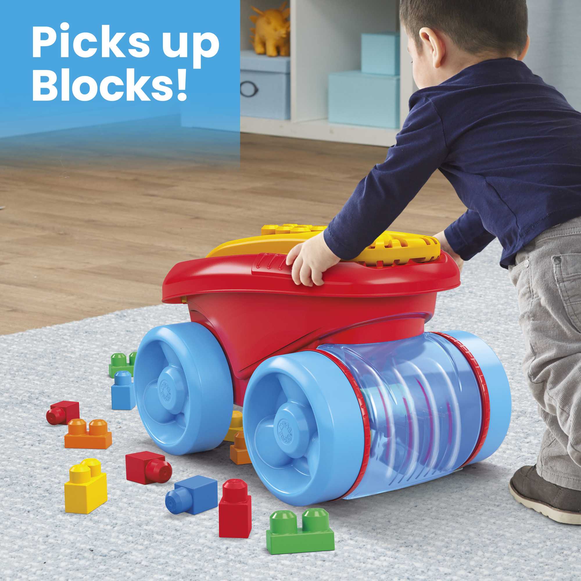 MEGA BLOKS Fisher Price Blue Block Scooping Wagon Building Toy (21 Pieces) For Toddler - Image 2