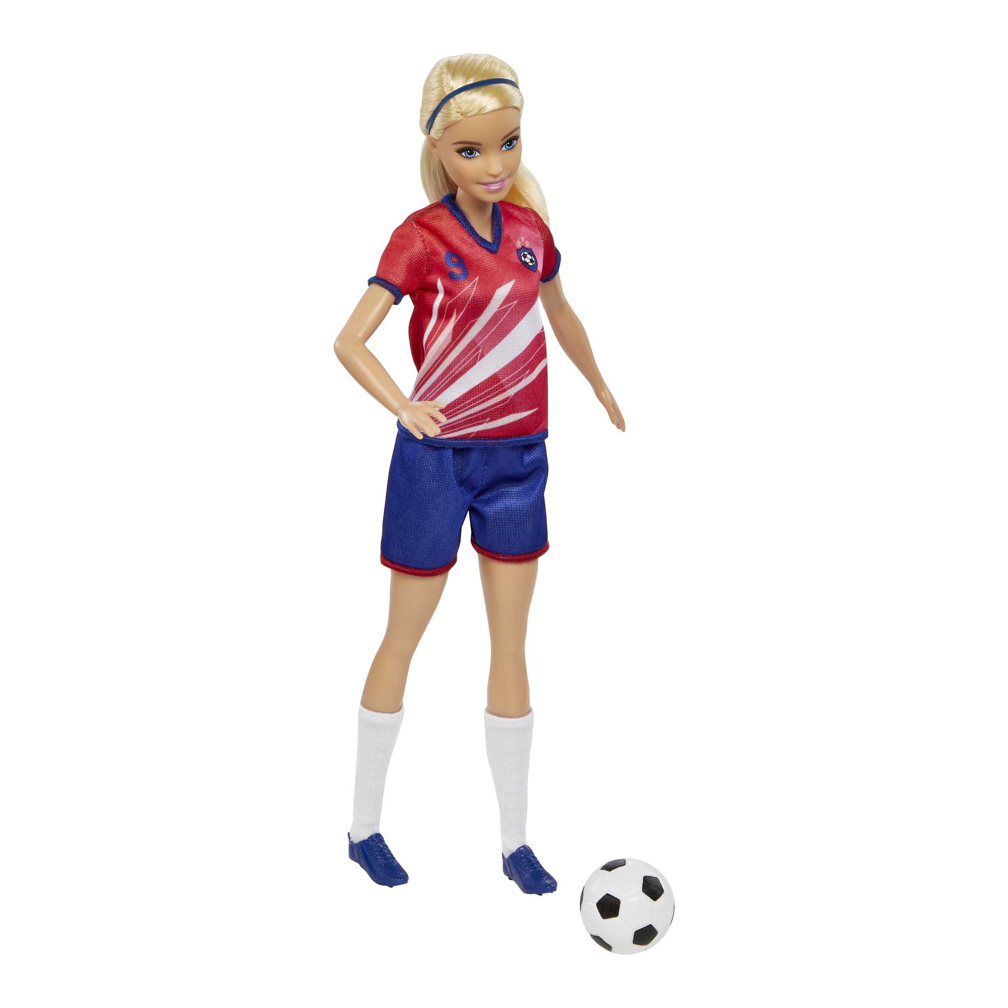 Barbie Soccer Doll. Blonde. #9 Uniform. Soccer Ball. Cleats. Socks. 3 & Up - Image 3