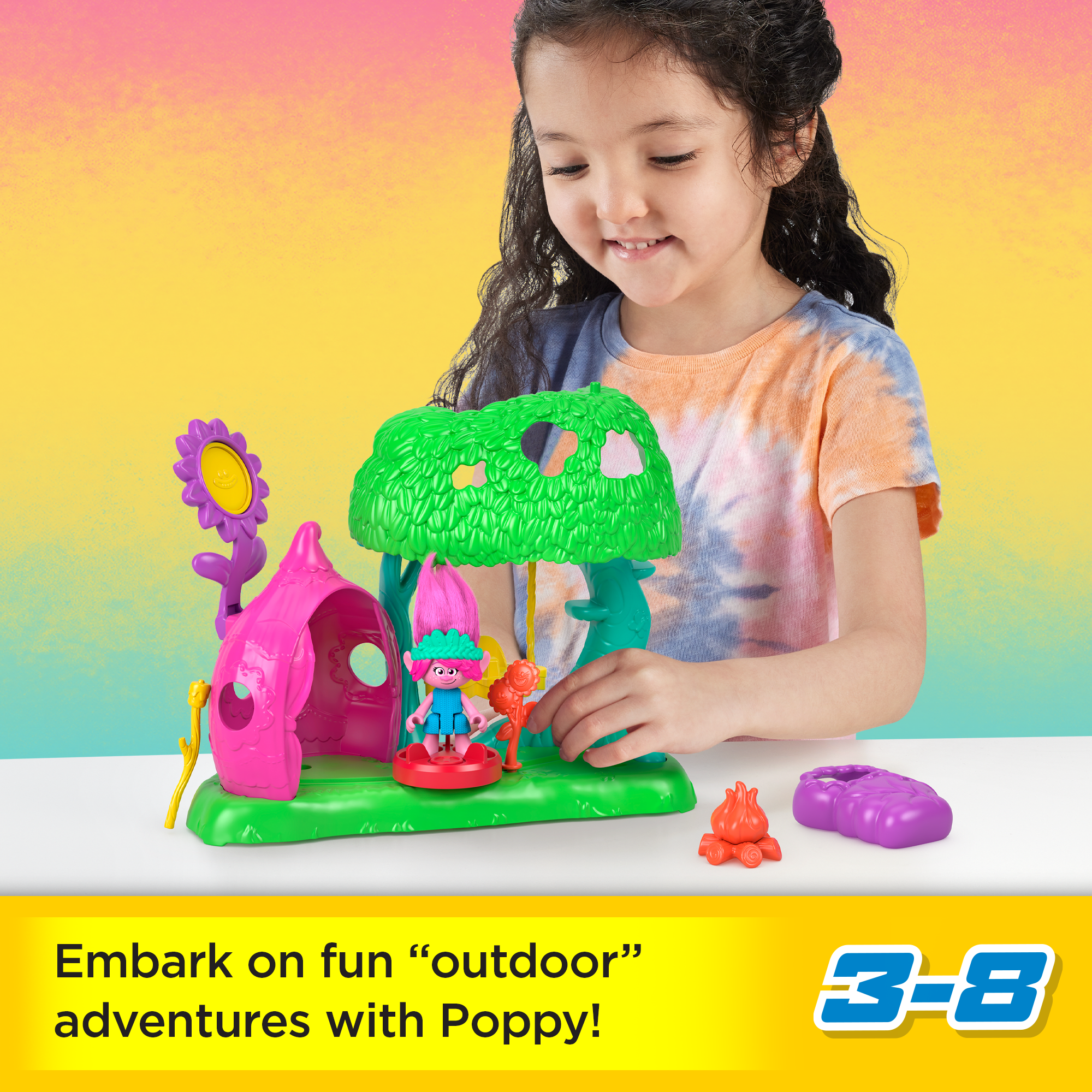 Imaginext Dreamworks Trolls Flower Fun Campsite Playset With Poppy Figure & 4 Play Pieces - Image 2