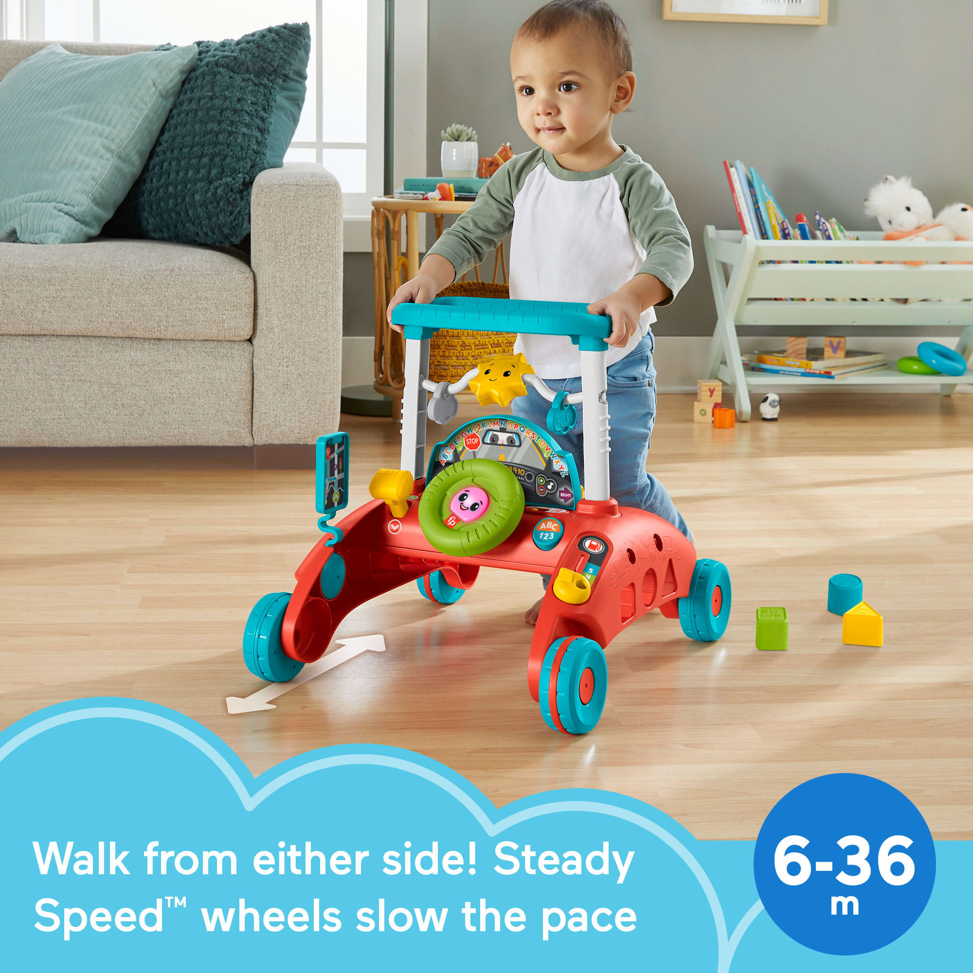 Fisher-Price 2-Sided Steady Speed Walker. Car-themed Baby Learning Toy - Image 2