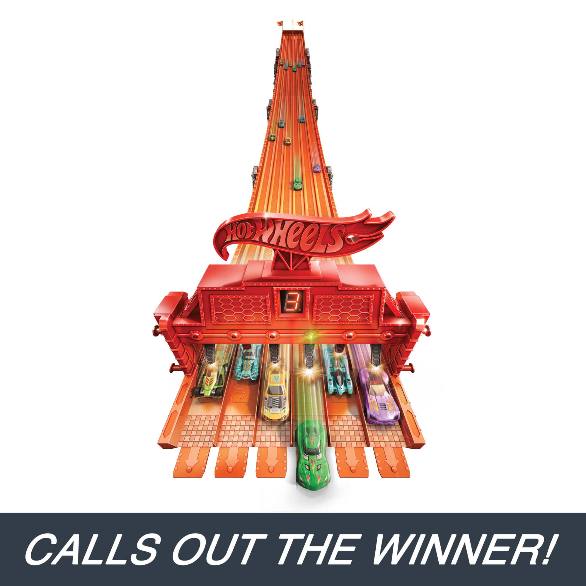 Hot Wheels Super 6-Lane Raceway. 8-Ft Track With 6 Toy Cars in 1:64 Scale - Image 3