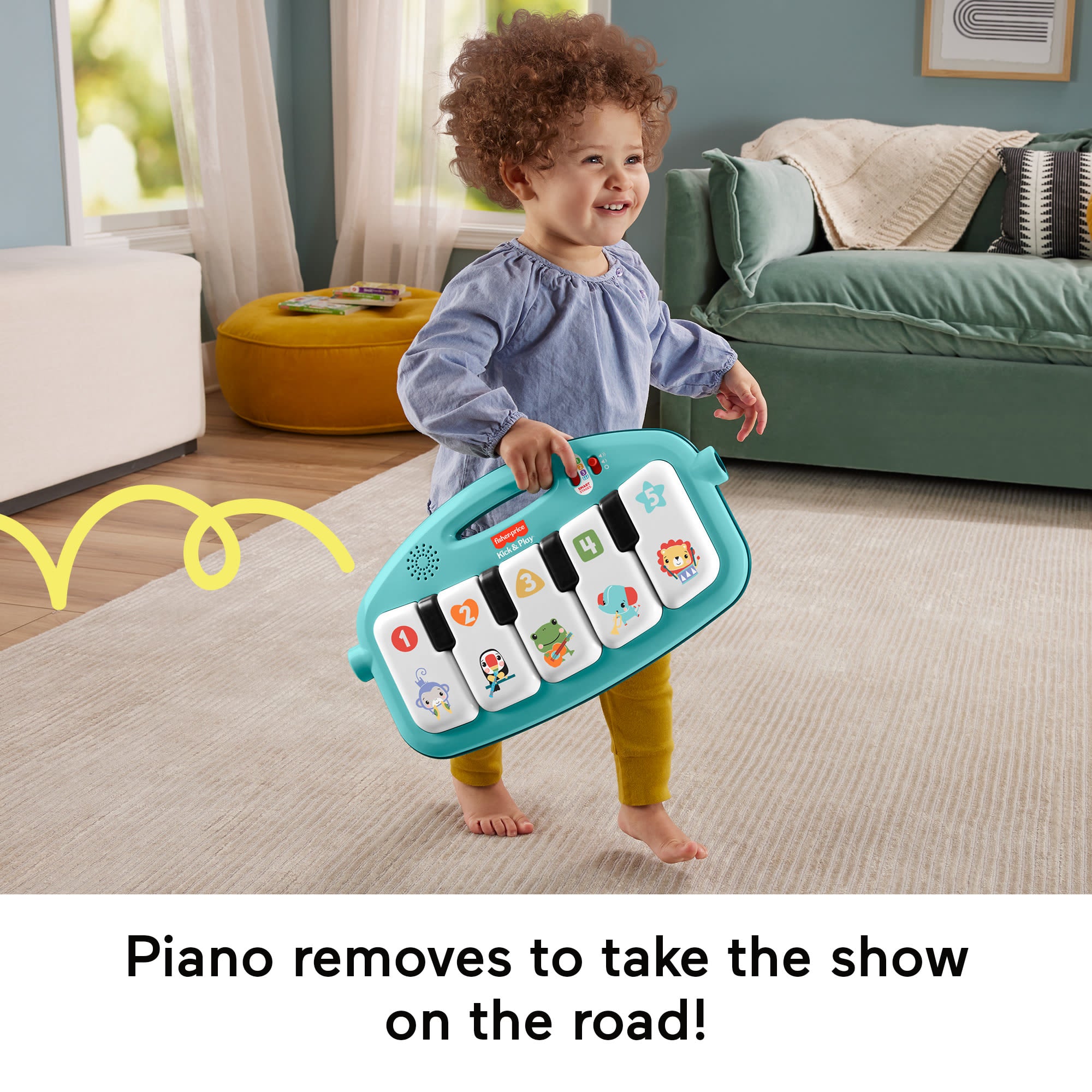Fisher-Price Glow And Grow Kick & Play Piano Gym Baby Learning Toy With 2 Maracas. Blue - Image 5