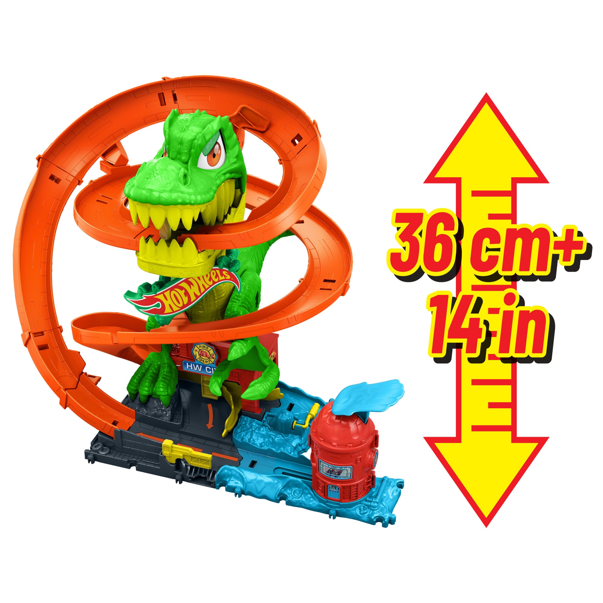 Hot Wheels City T-Rex Blaze Battle Playset & 1:64 Scale Die-Cast Car. Dinosaur Nemesis - Image 3