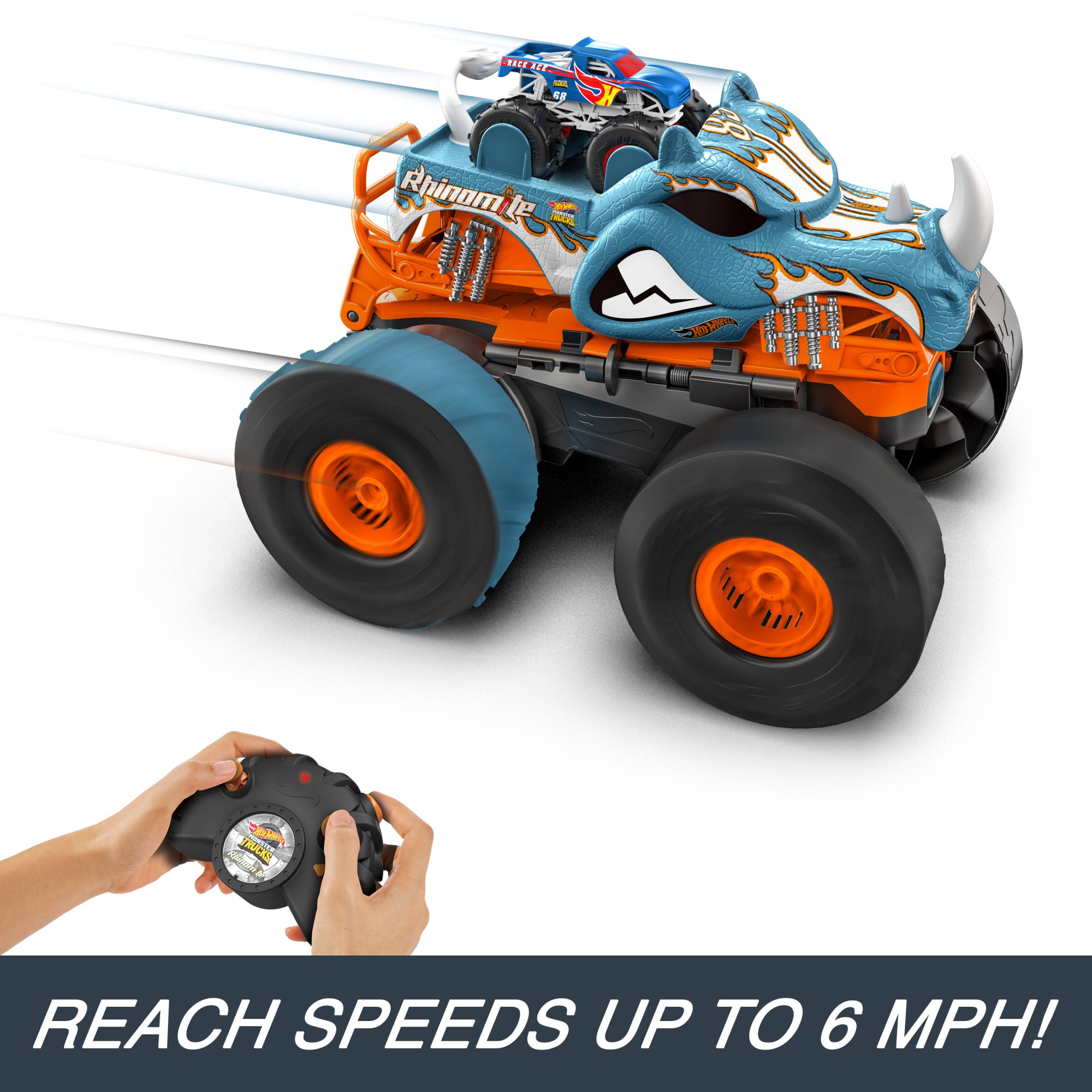 Hot Wheels Monster Trucks HW Transforming Rhinomite RC in 1:12 Scale With 1:64 Scale Toy Truck - Image 3