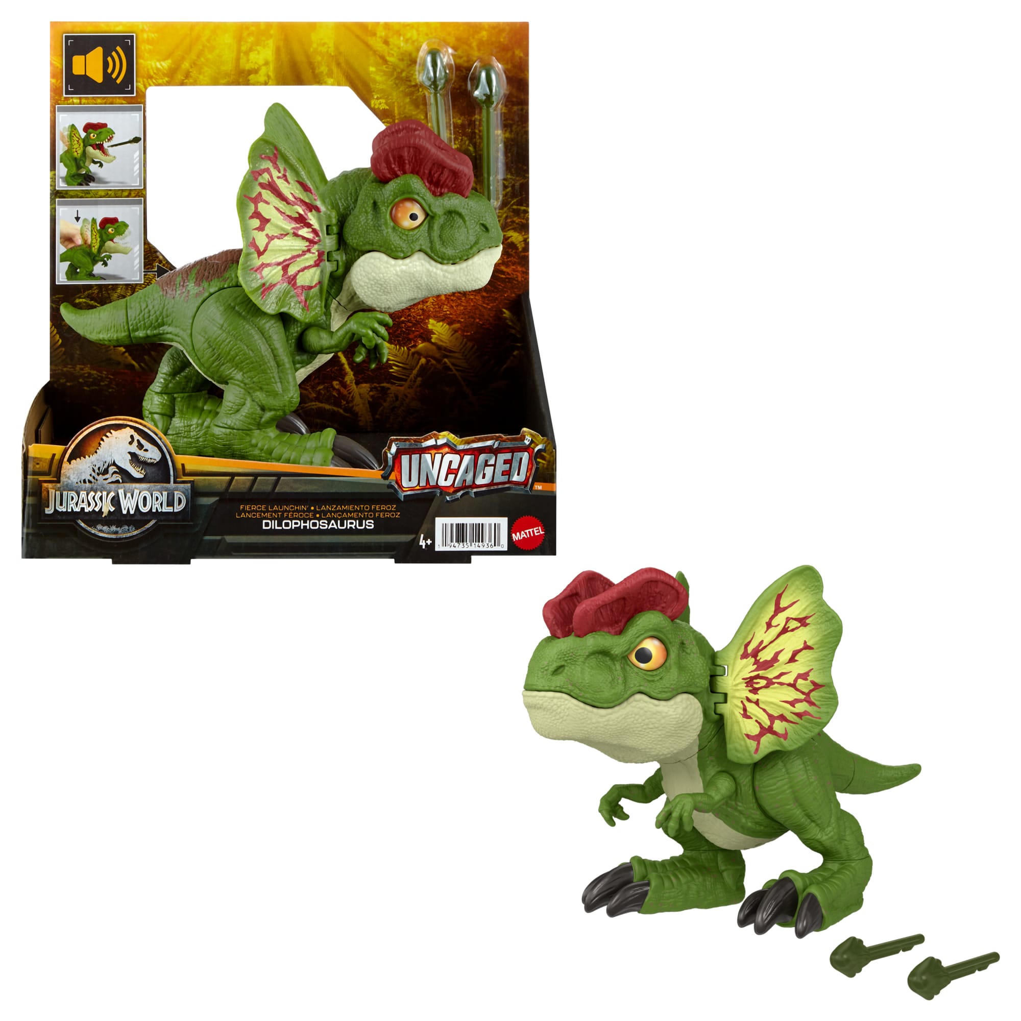 Jurassic World Dinosaur Sound Toy. Uncaged Fierce Launchin Dilophosaurus Figure