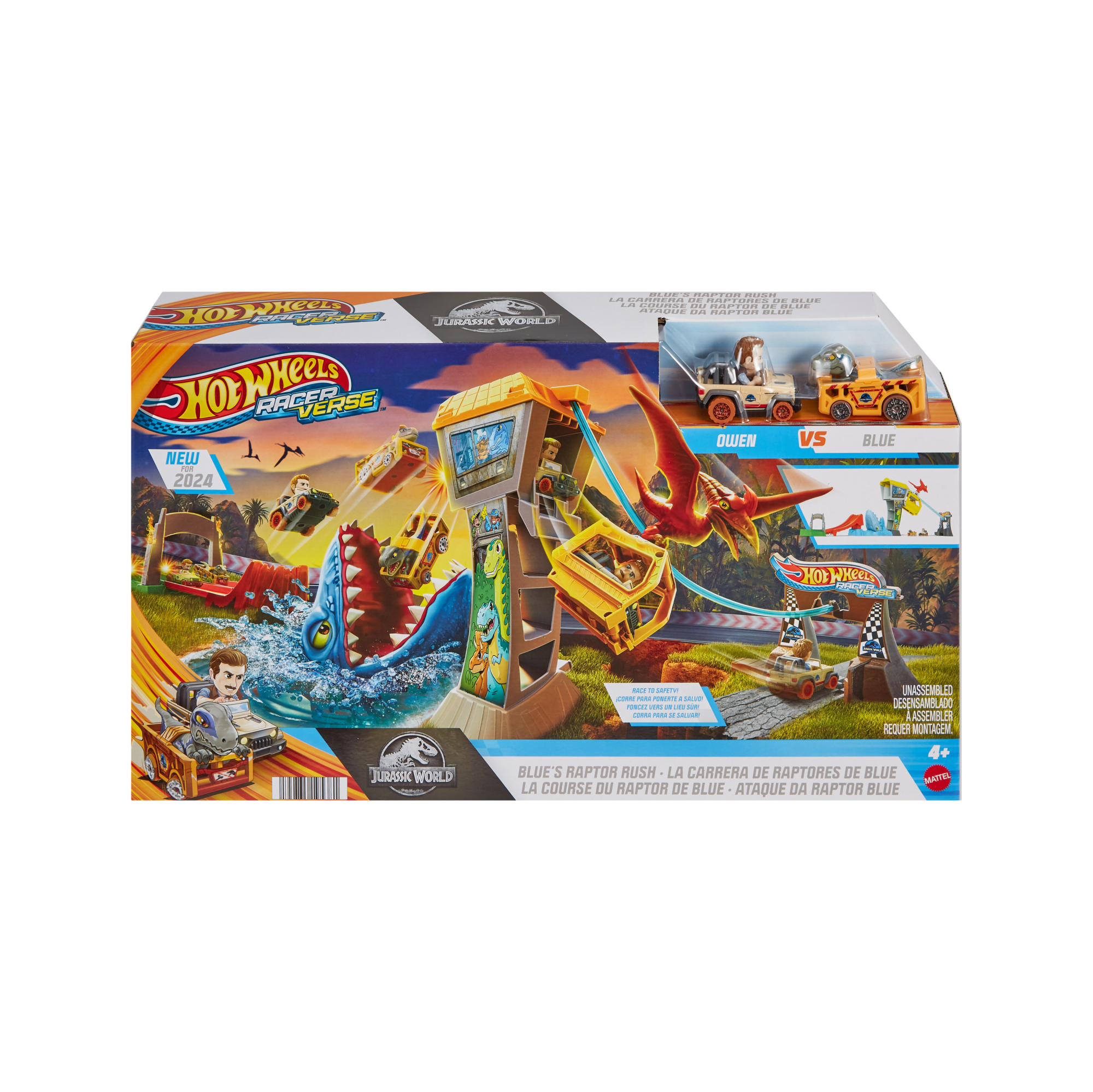 Hot Wheels Racerverse Jurassic World Blue's Raptor Rush Track Set With 2 Toy Die-Cast Vehicles - Image 6
