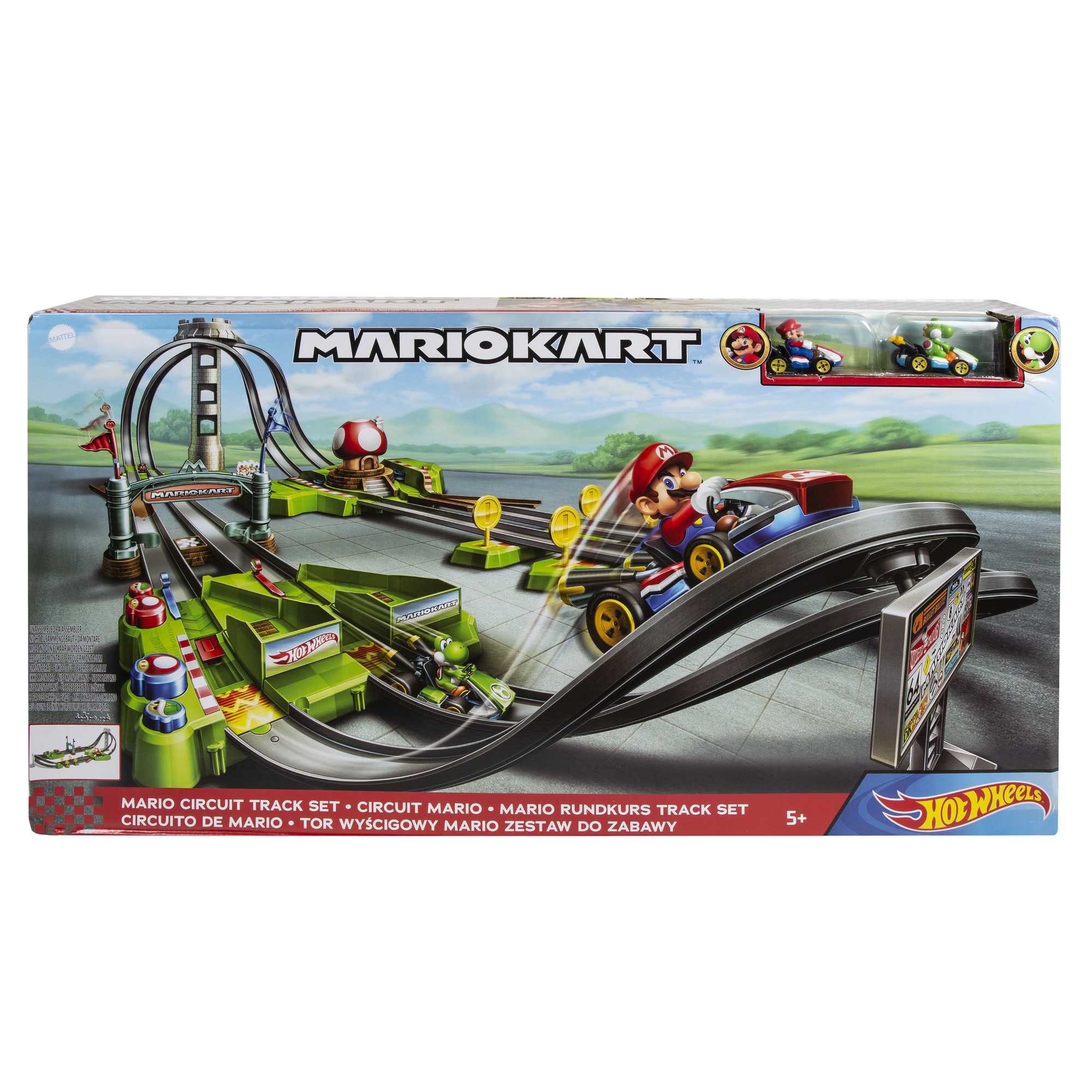 Hot Wheels Mario Kart Circuit Track Set & 2 Mario & Yoshi Karts Vehicles - Image 6