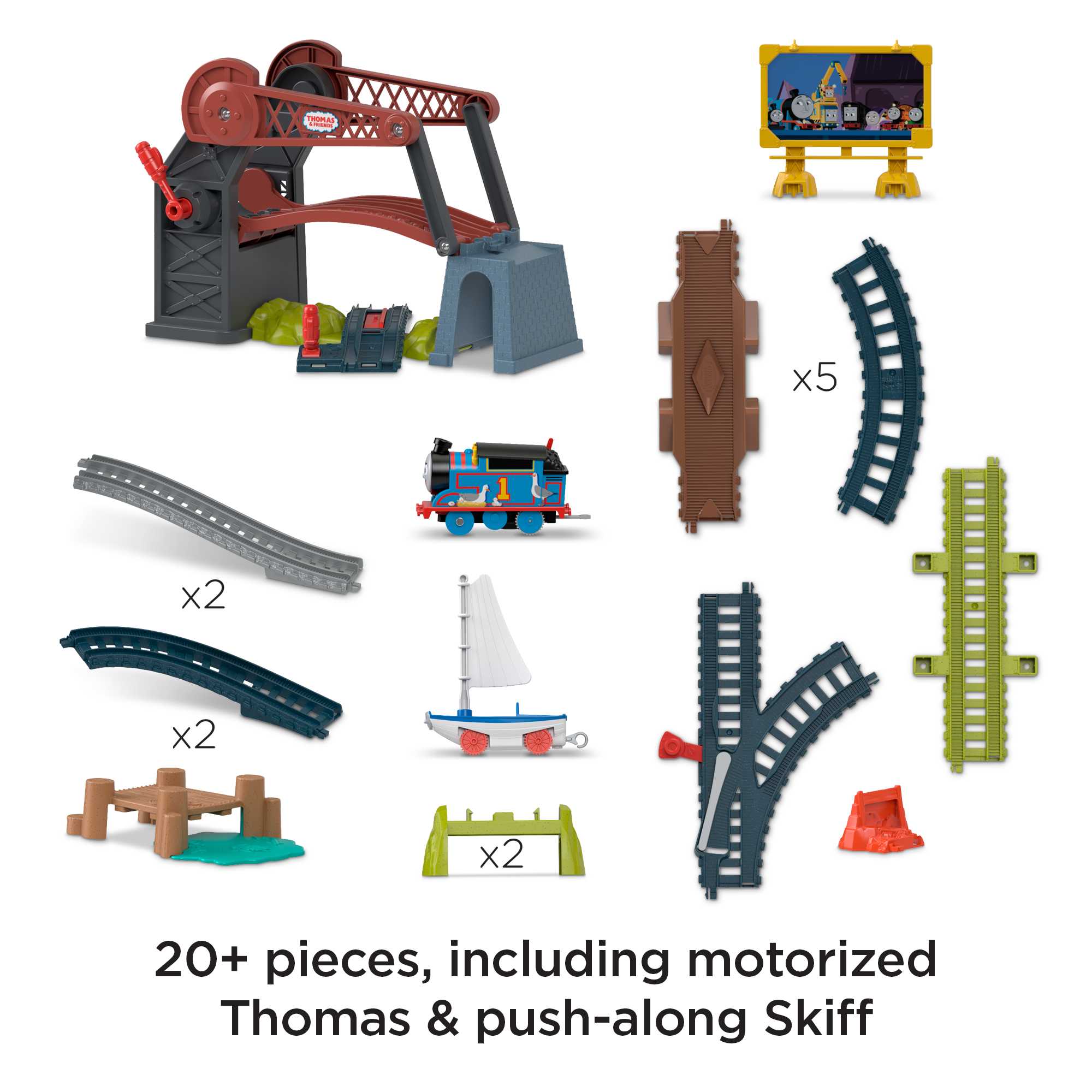 Thomas & Friends Bridge Lift Thomas & Skiff Toy Train Set With Motorized Engine & Boat - Image 5