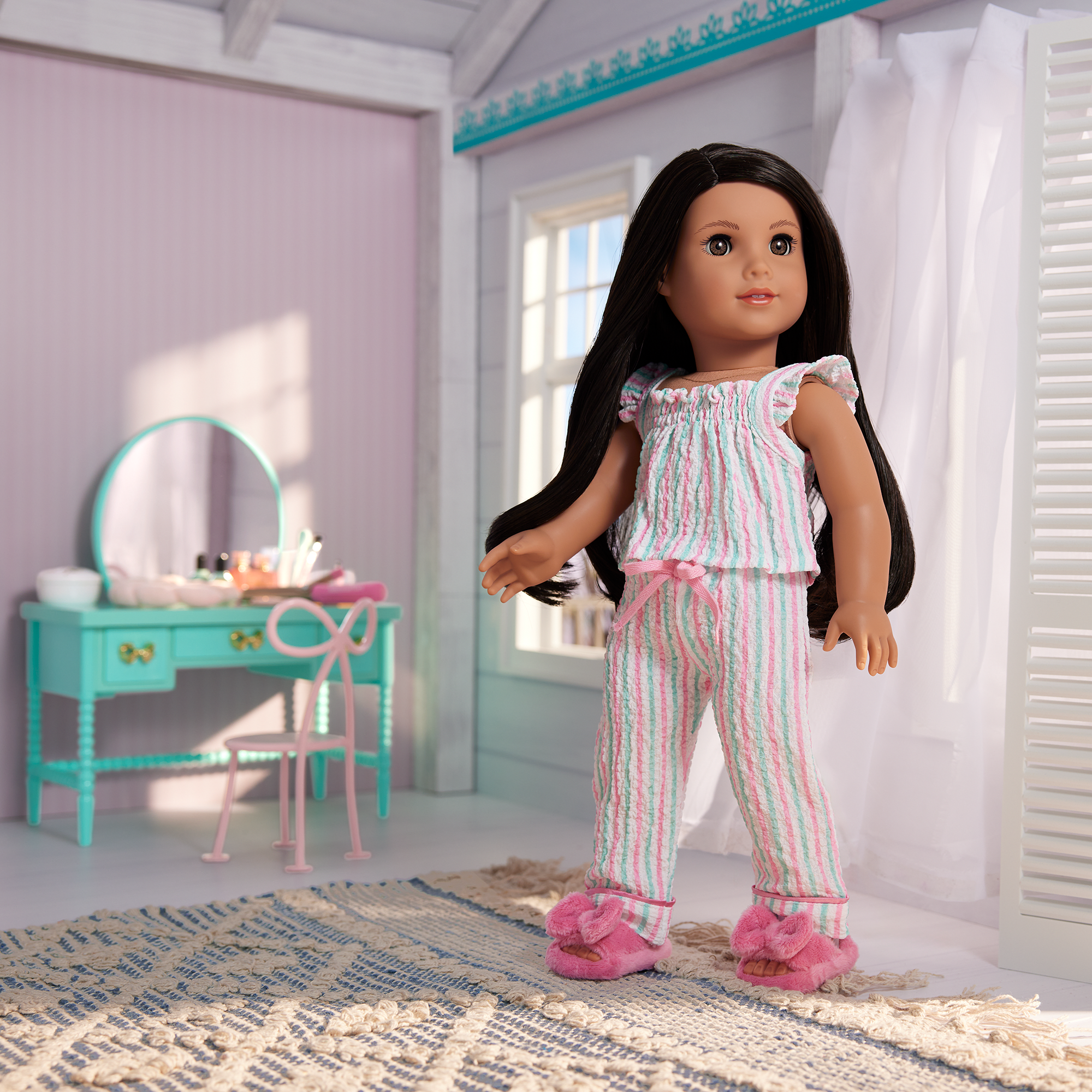 Raquel's™ Coastal Stripes Pajamas for 18-inch Dolls (Girl of the Year™ 2026) - Image 8