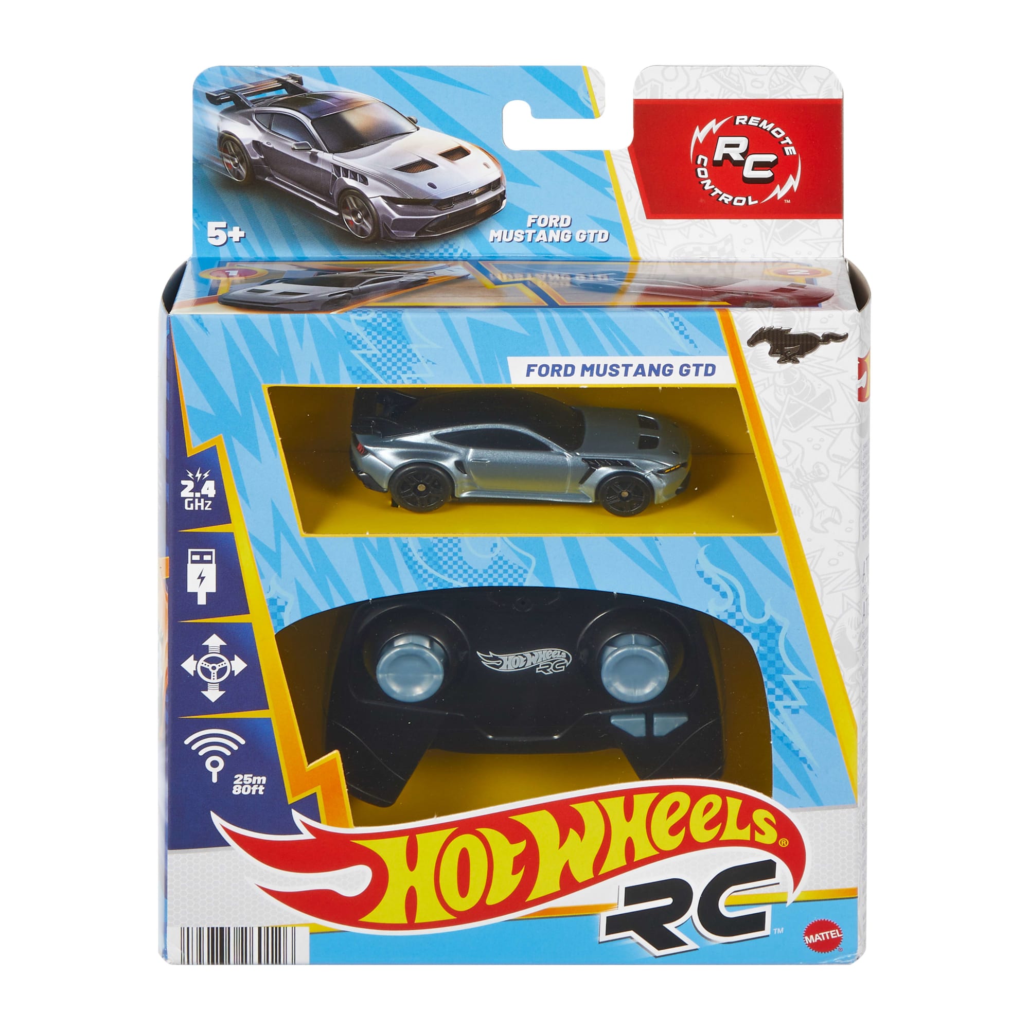 Hot Wheels RC 1:64 Scale Ford Mustang Gtd. Battery-Powered Remote-Control Toy Car - Image 6