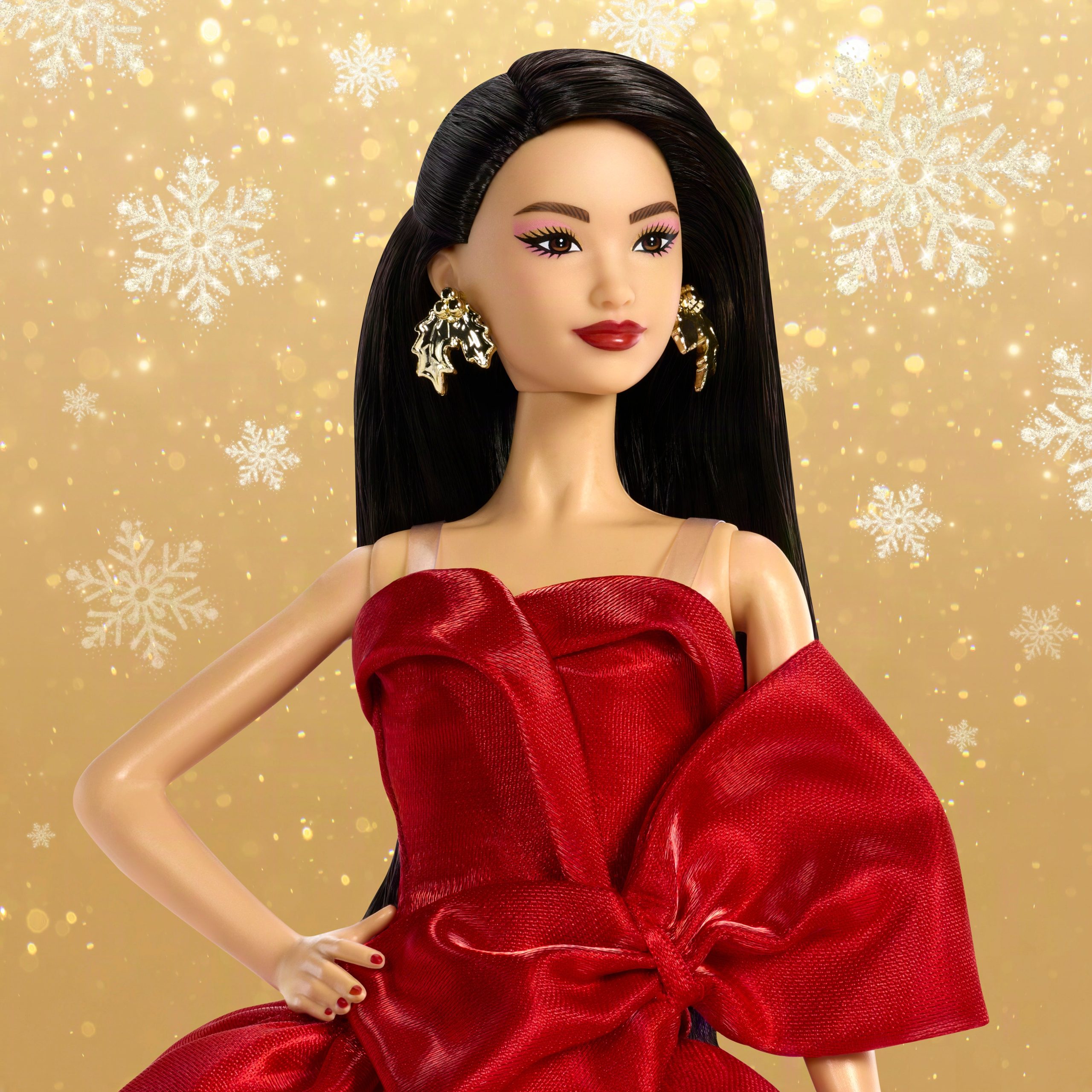 Barbie Signature 2026 Holiday Barbie Fashion Doll. Seasonal Collector. Dark Brown Hair With Red Gown With Bow Detail - Image 3
