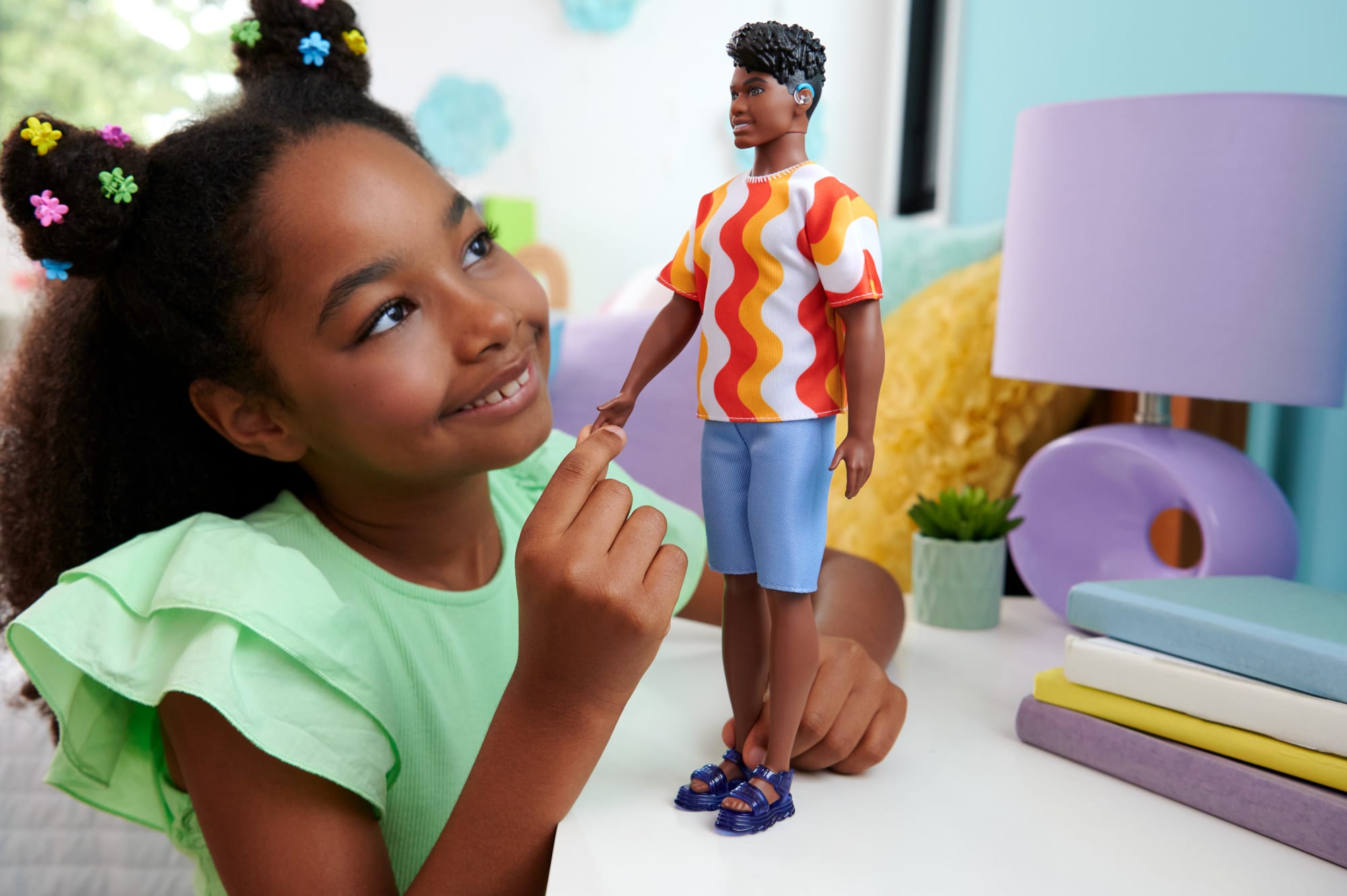 Barbie Fashionistas Ken Doll #220 With Hearing AIds Wearing An Orange Shirt & Jelly Shoes - Image 2