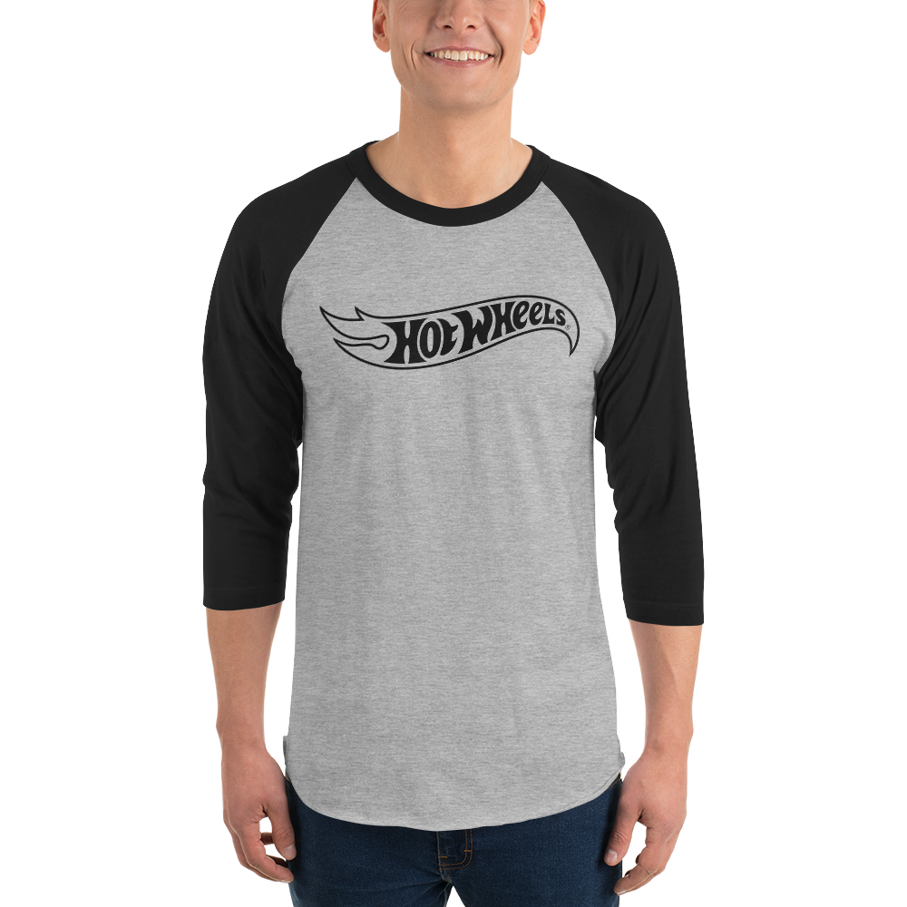 Hot Wheels Outline Logo 3/4 Sleeve Grey and Black Raglan Shirt - Image 2