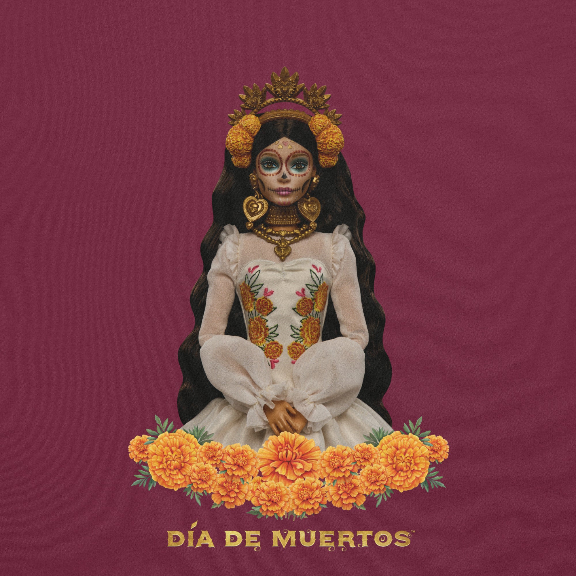 Barbie Día de Muertos Maroon T-Shirt - Image 5