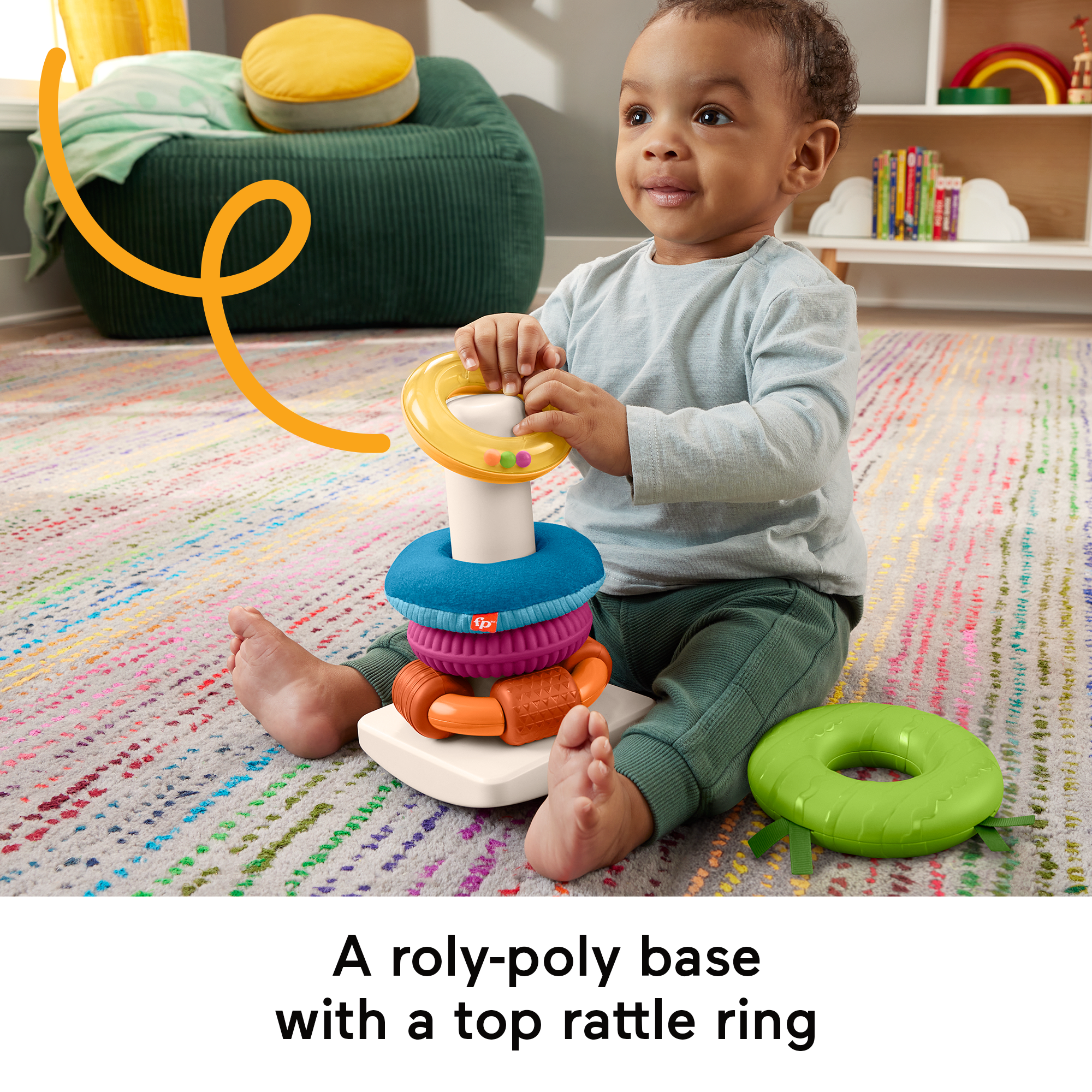 Fisher-Price Sensory Rock-A-Stack Roly-Poly Stacking Toy With Fine Motor Activities For Babies - Image 3