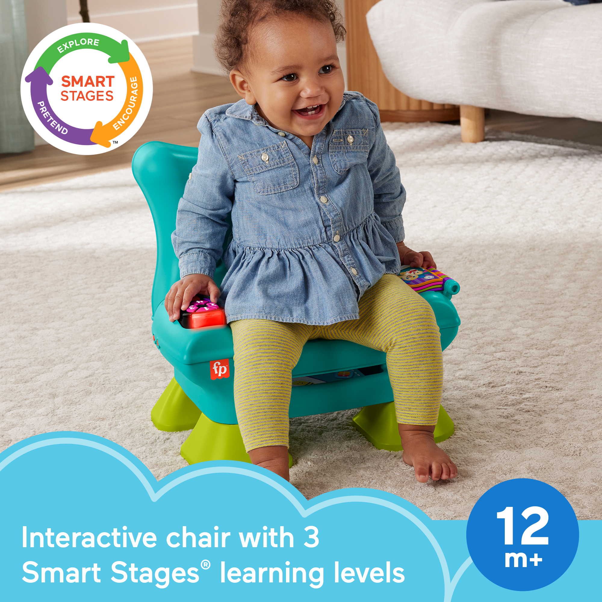 Fisher-Price Laugh & Learn Smart Stages Chair Teal Electronic Learning Toy For Toddlers. Multilanguage Version - Image 2
