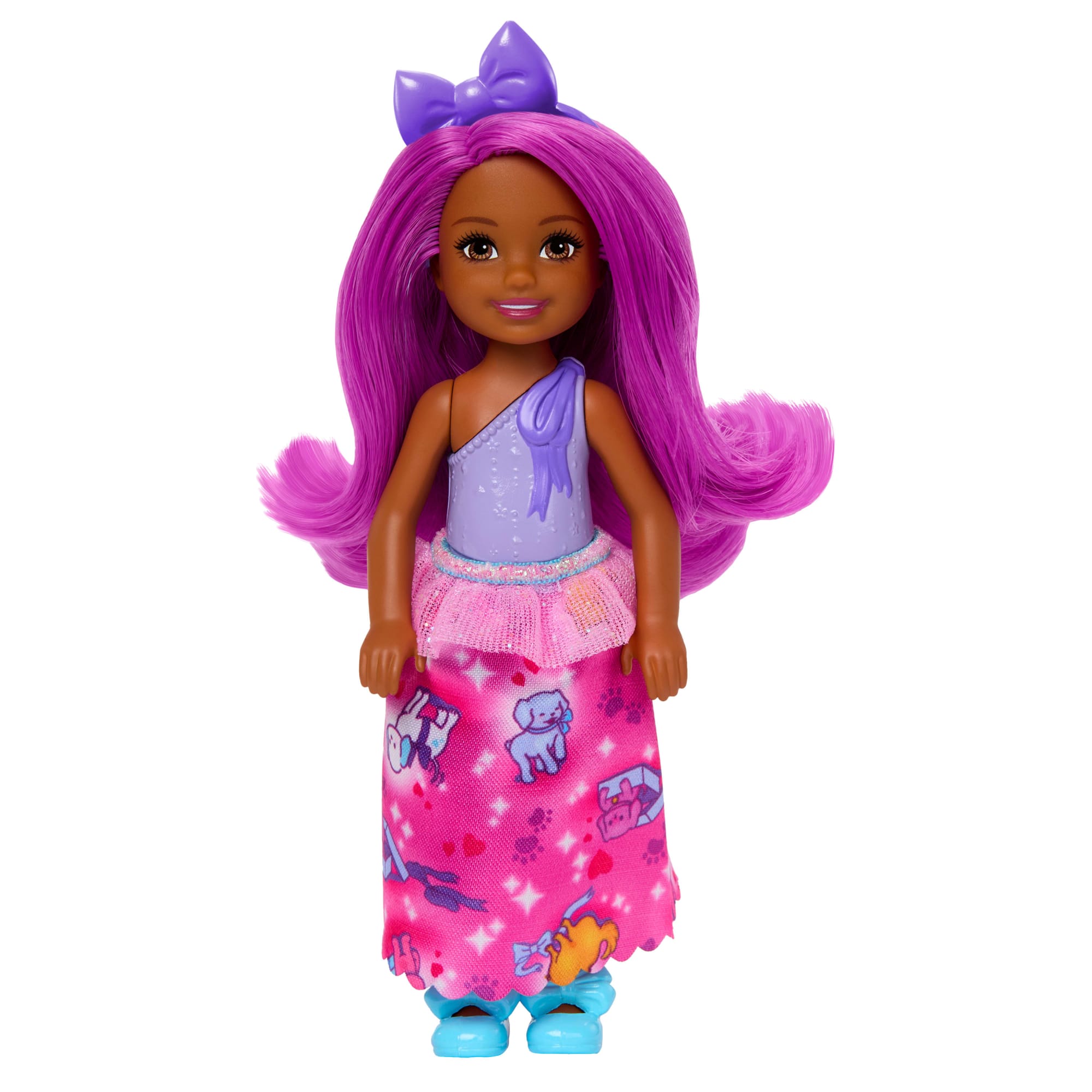 Royal Chelsea Barbie Doll With Pink Hair. Colorful Printed Skirt - Image 3