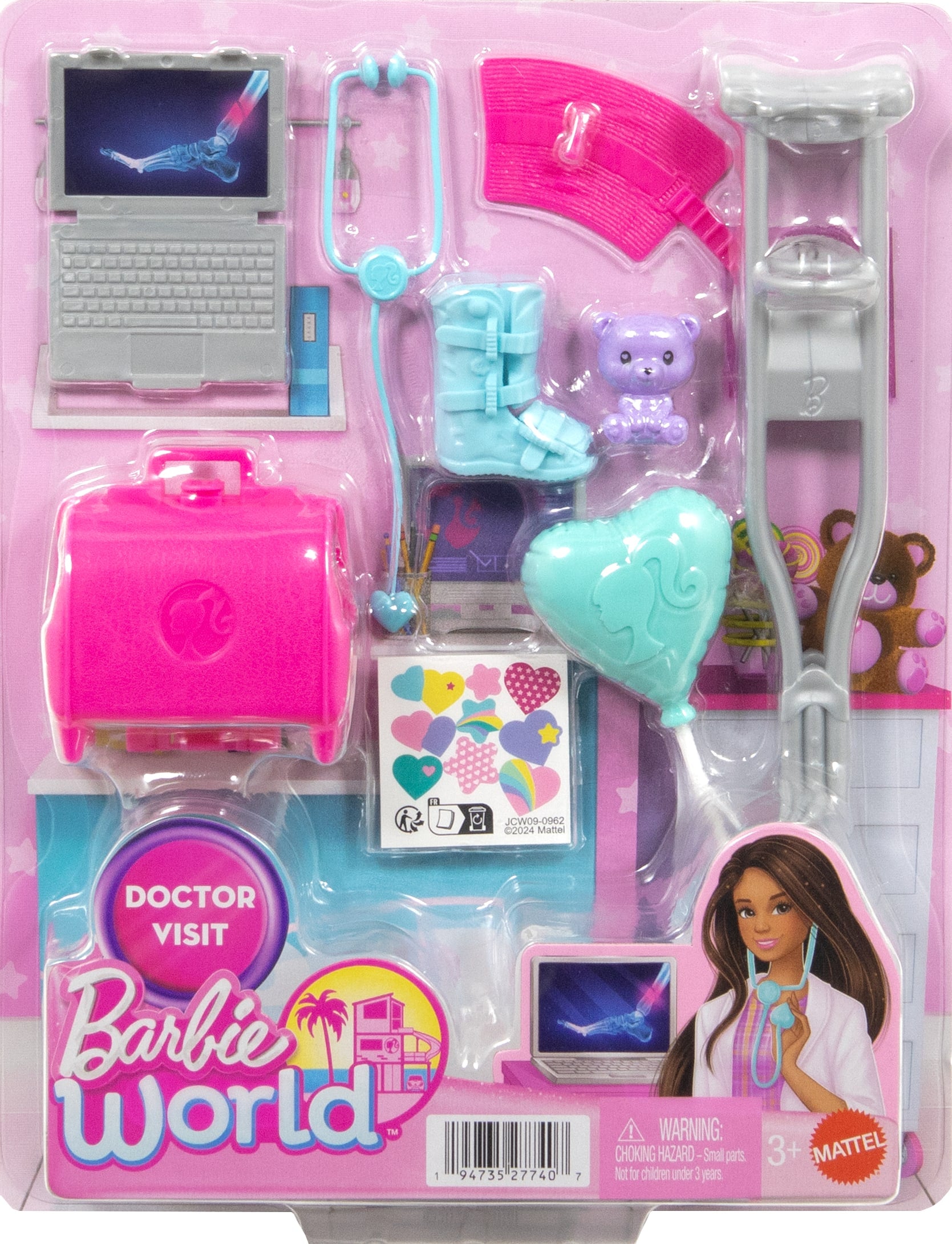 Barbie World Toy Doctor Set With Doll 10 Accessories Including Medical Bag. Crutches. Cast. & More - Image 6