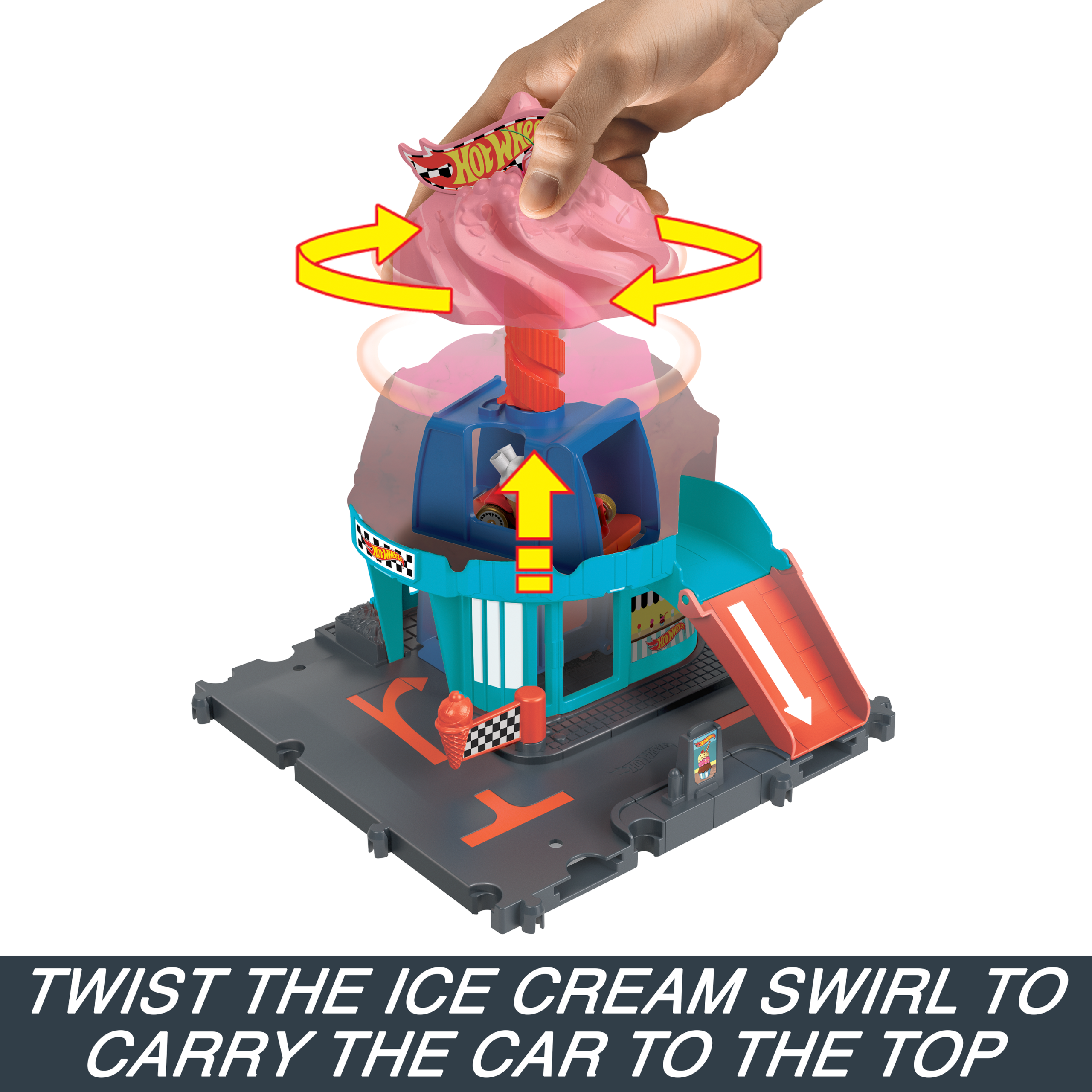 Hot Wheels City Downtown Ice Cream Swirl Playset From The Series Let's Race With 1 Toy Car - Image 3