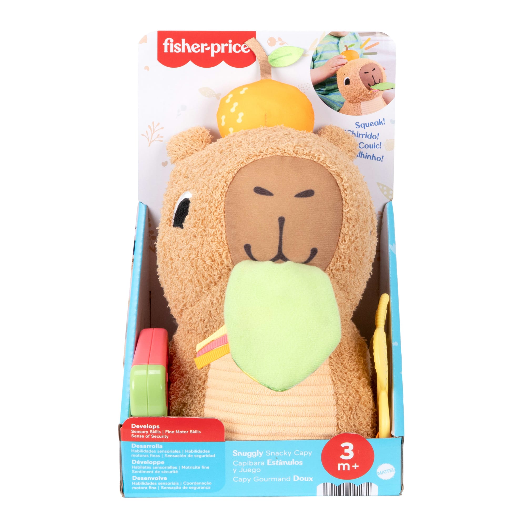 Fisher-Price Snuggly Snacky Capybara Plush Baby Sensory Toy With Teether & Rattle For Newborns - Image 6