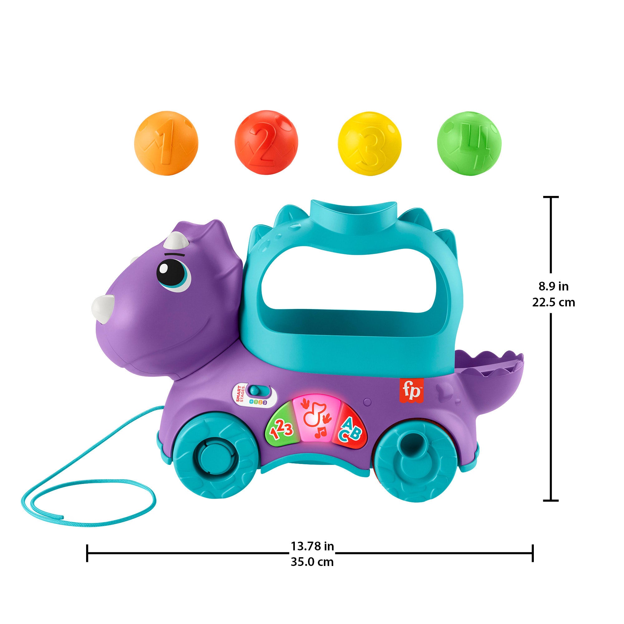Fisher-Price Poppin' Triceratops Dinosaur Interactive Musical Learning Toy For Toddlers. 4 Balls - Image 5