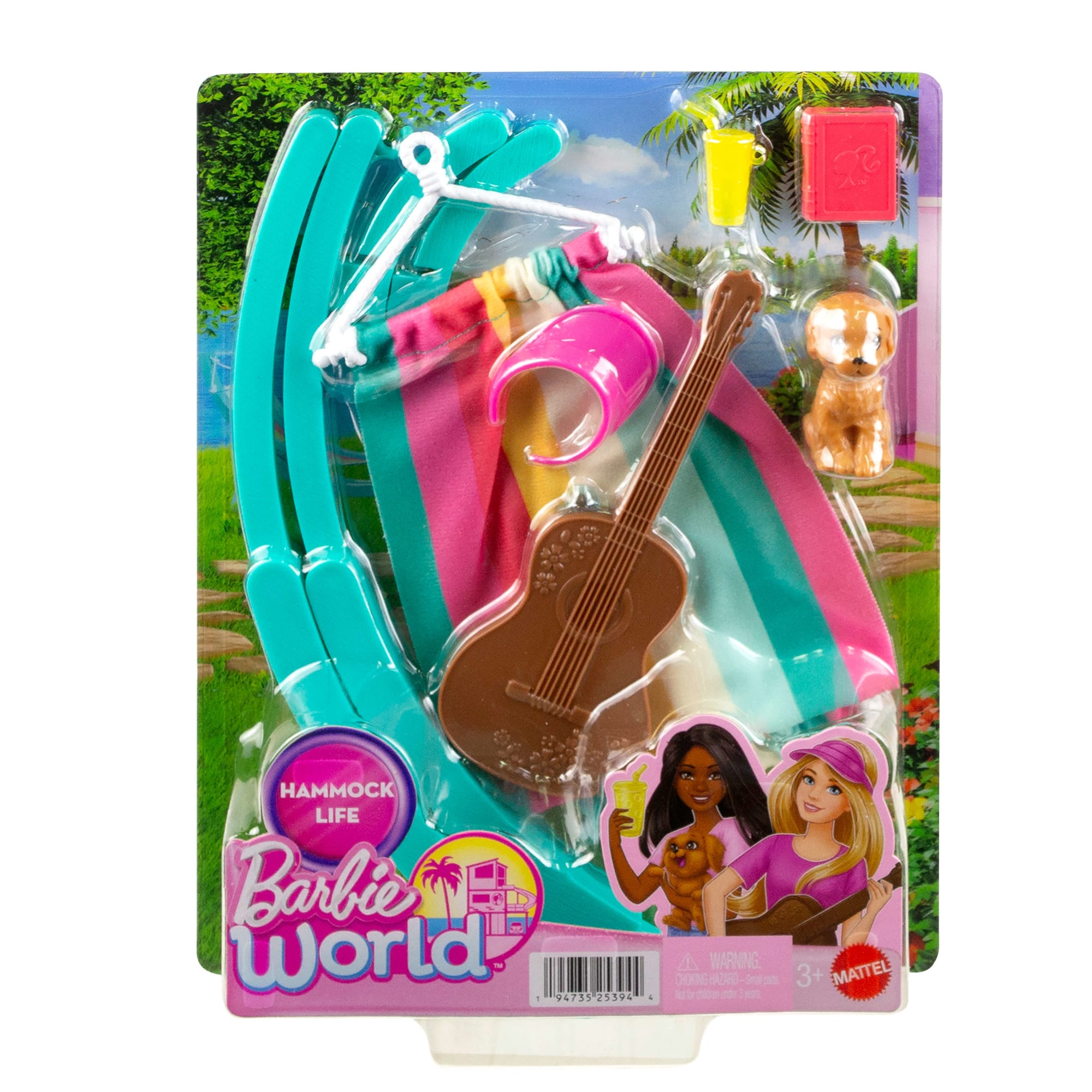 Barbie World Hammock Set With 7 Camping Accessories Including Swinging Hammock With Guitar & Puppy - Image 5