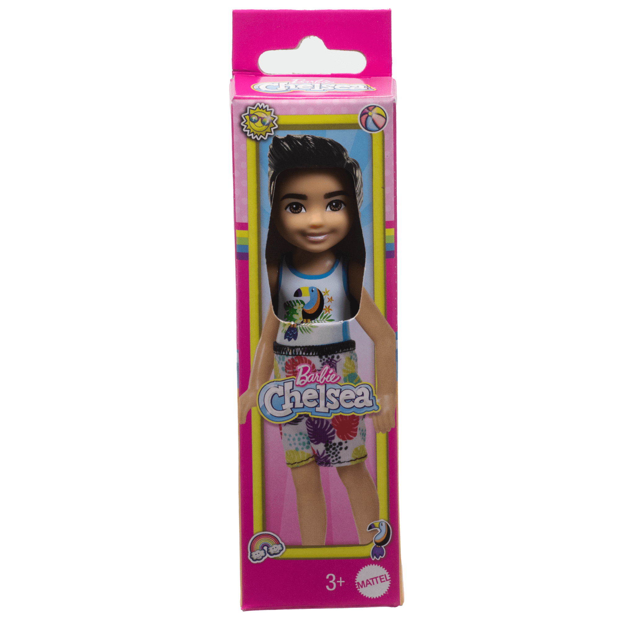 Barbie Chelsea Small Doll With Beach Swimsuit. Toucan & Tropical Leaf Print. Black Hair & Brown Eyes - Image 6