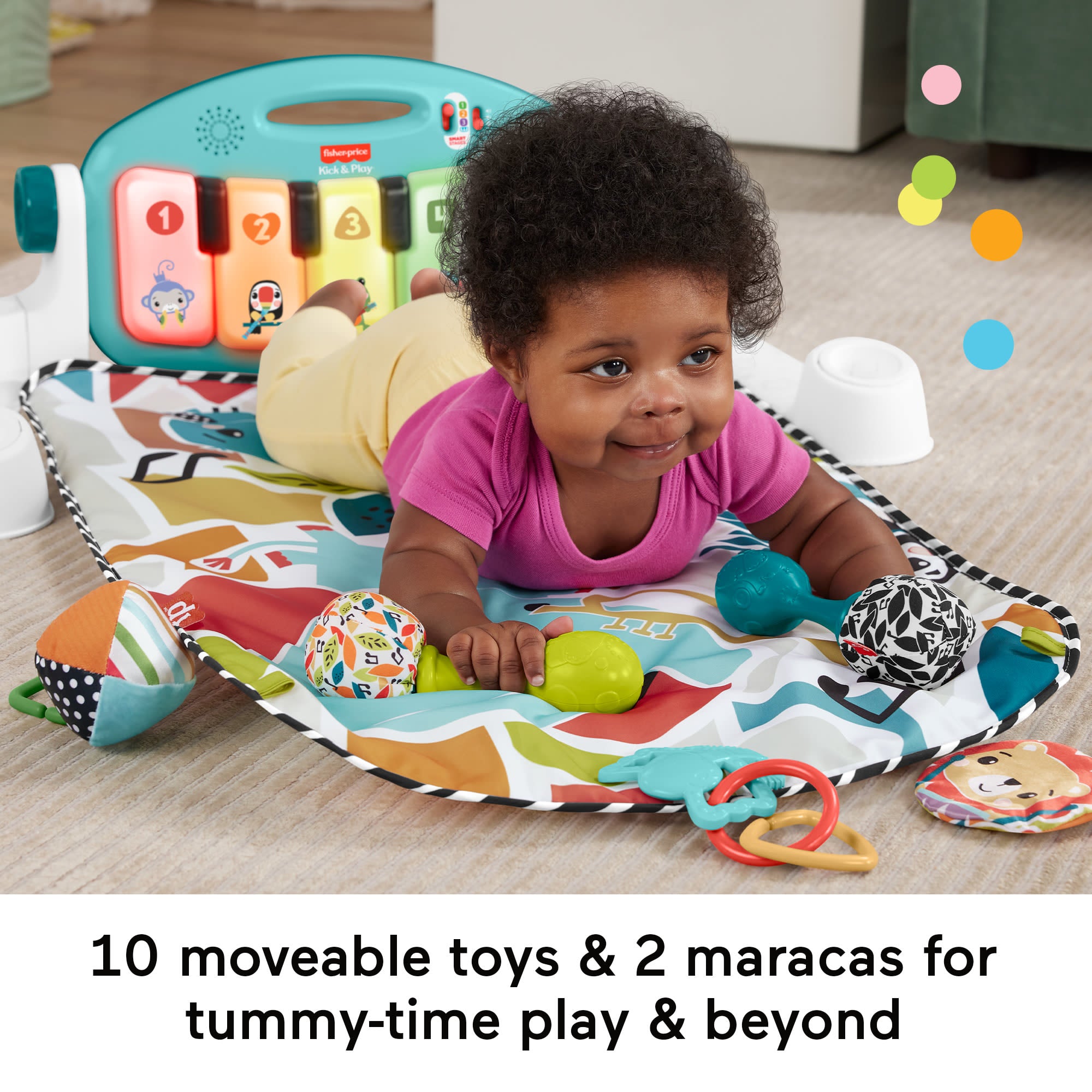 Fisher-Price Glow And Grow Kick & Play Piano Gym Baby Learning Toy With 2 Maracas. Blue - Image 3