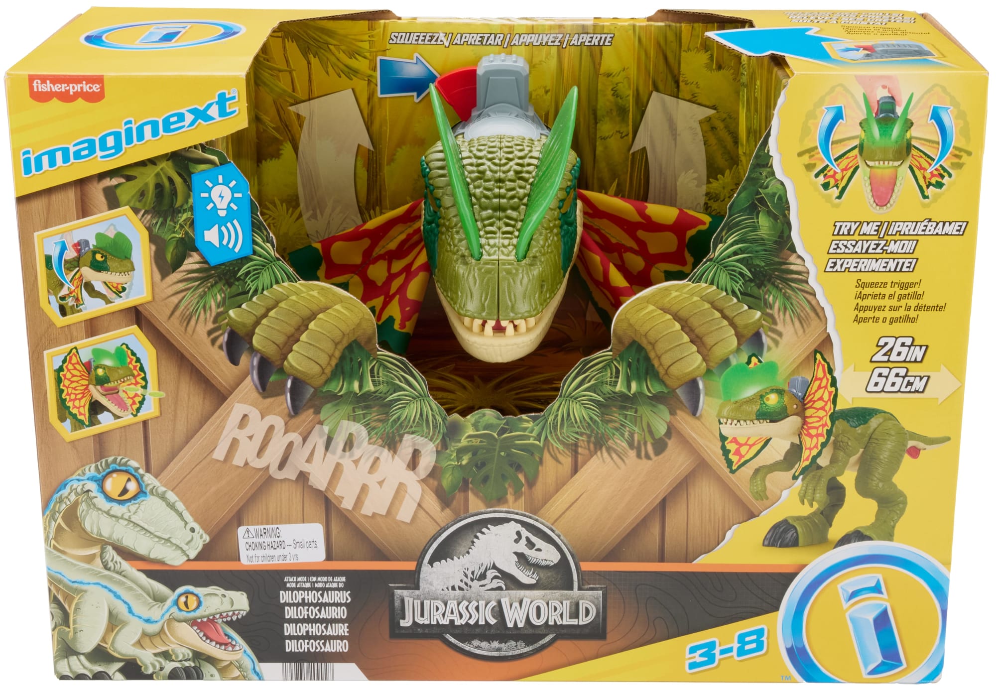 Imaginext Jurassic World Thrash Attack Dilophosaurus Dinosaur Toy With Lights & Sounds For Kids - Image 6