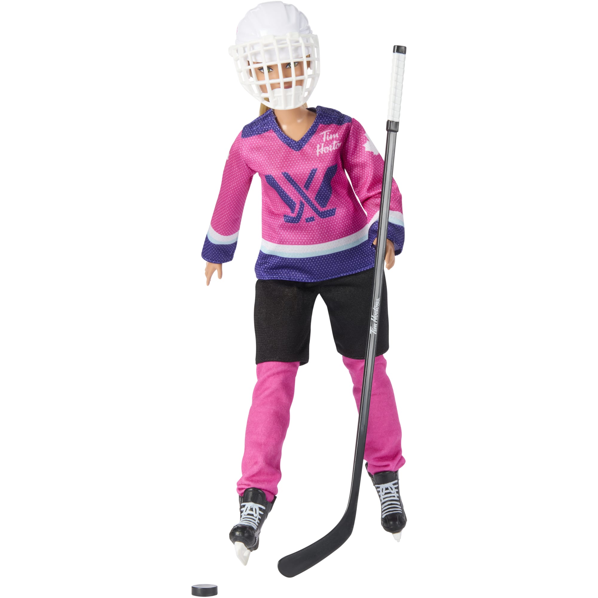 Barbie Tim Hortons PWHL Fashion Doll in Pink. Purple. & Teal Hockey Jersey. includes Hockey Accessories - Image 2