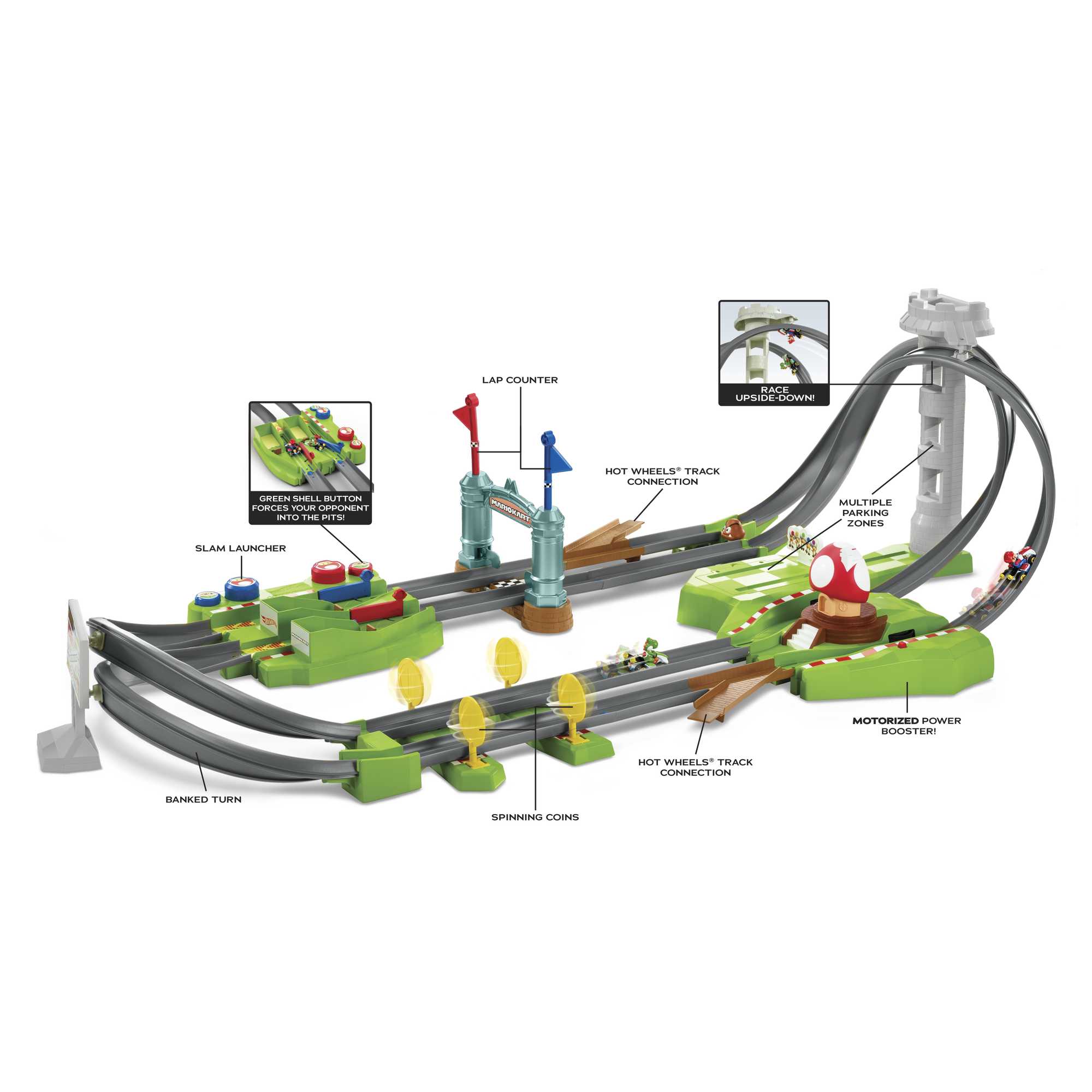 Hot Wheels Mario Kart Circuit Track Set & 2 Mario & Yoshi Karts Vehicles - Image 5